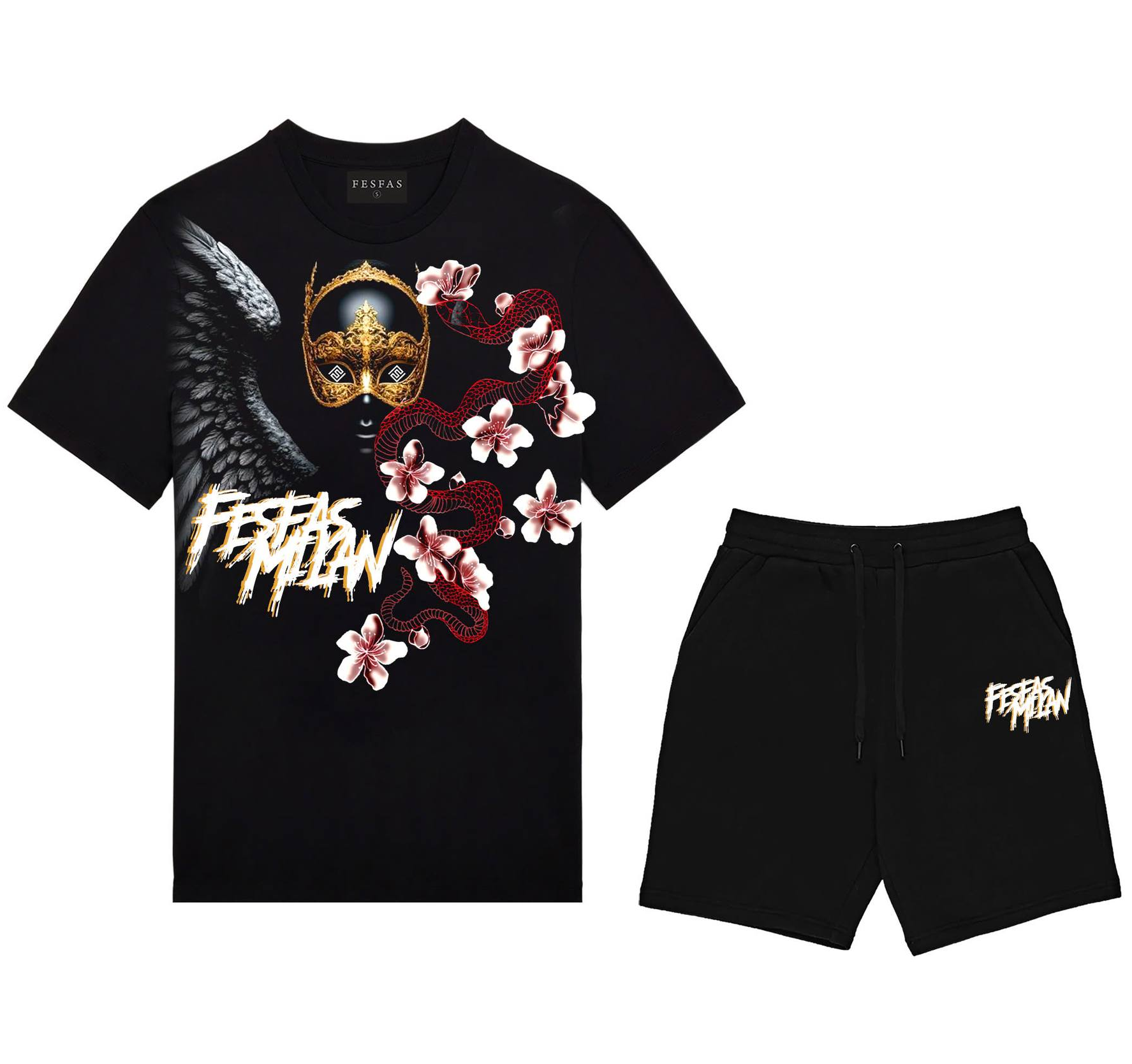 FesFas graphic-print | Bộ T-Shirt | Nam | Màu Đen
