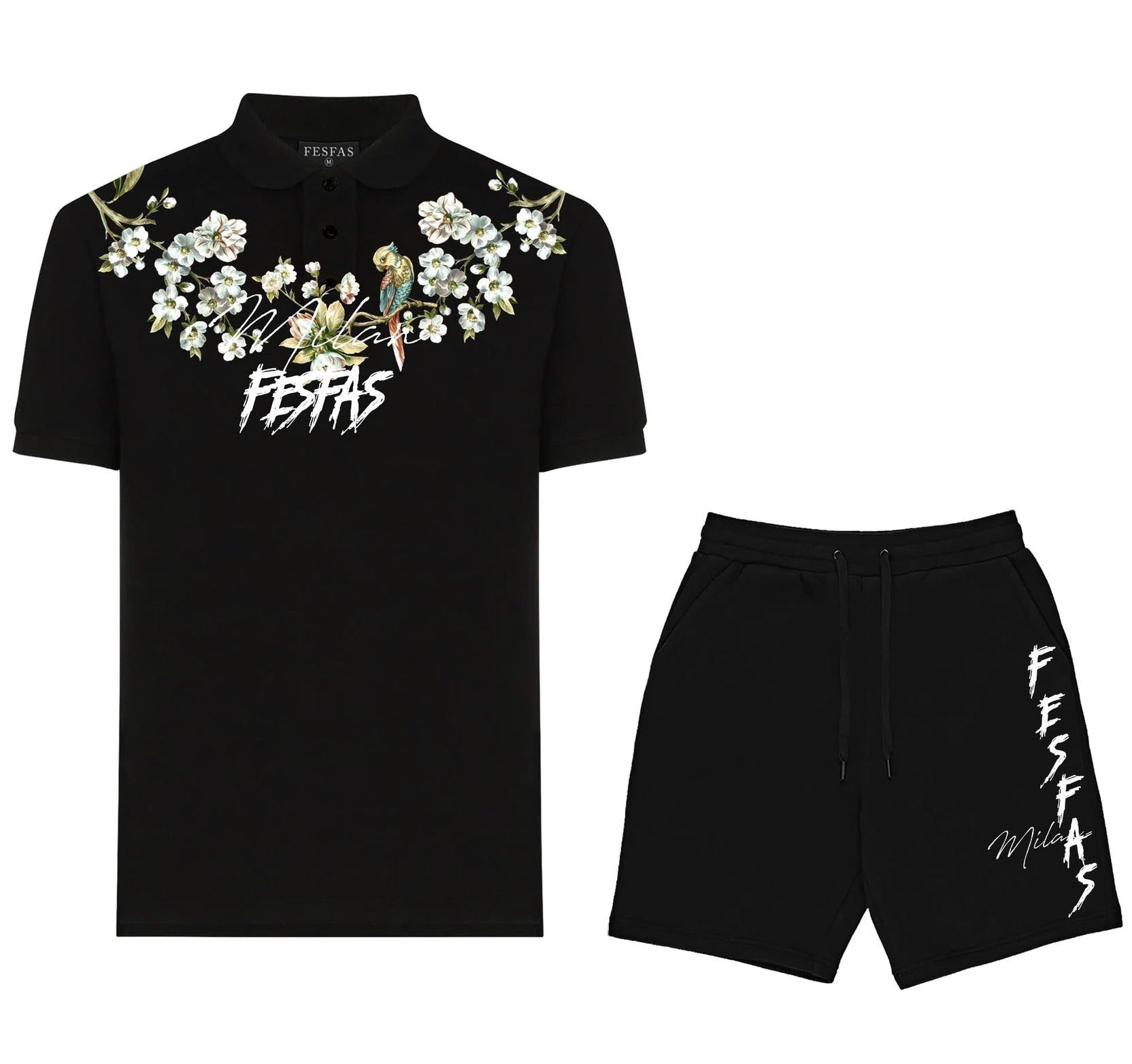 FesFas flowers-print | Bộ Polo | Nam | Màu Đen