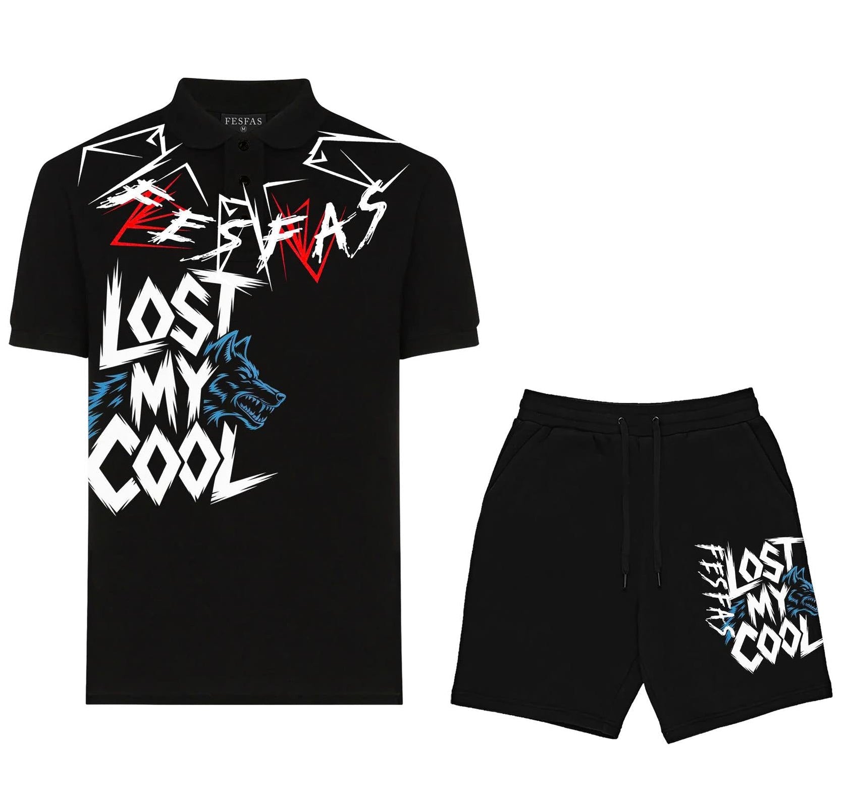 FesFas graphic-print | Bộ Polo | Nam | Màu Đen