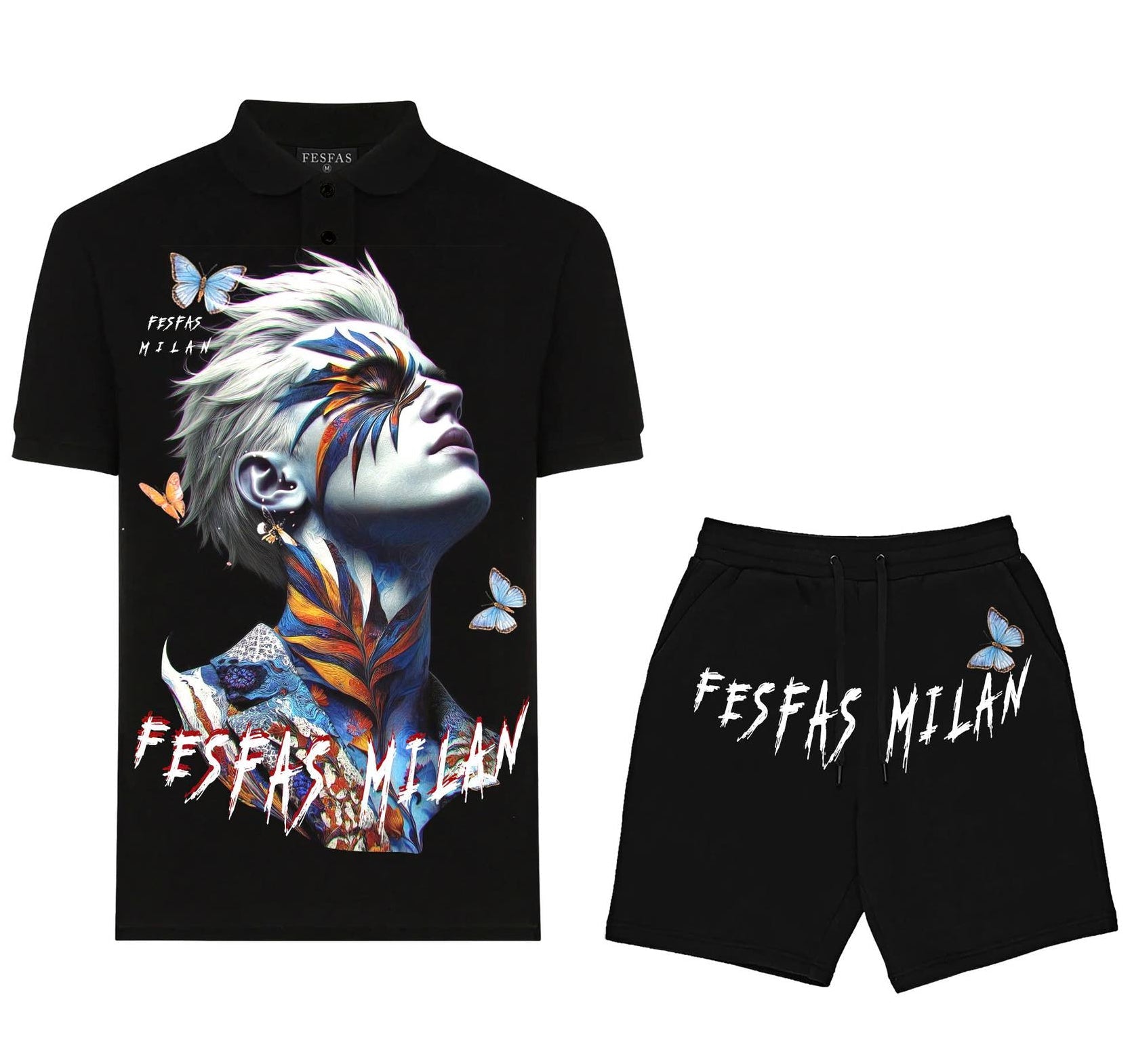 FesFas butterflies-print | Bộ Polo | Nam | Màu Đen