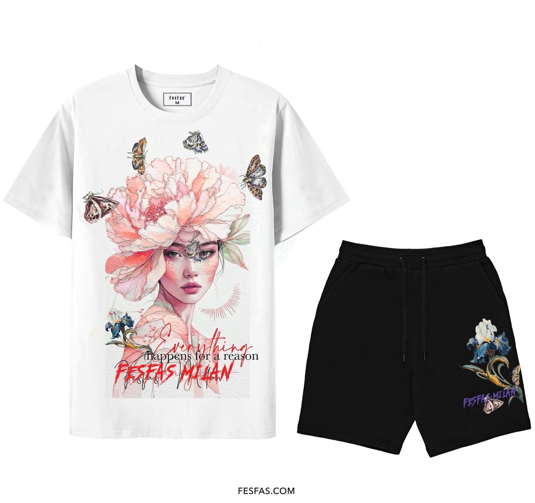 FesFas flower goddess-print T-shirt Set | Black & White | Men