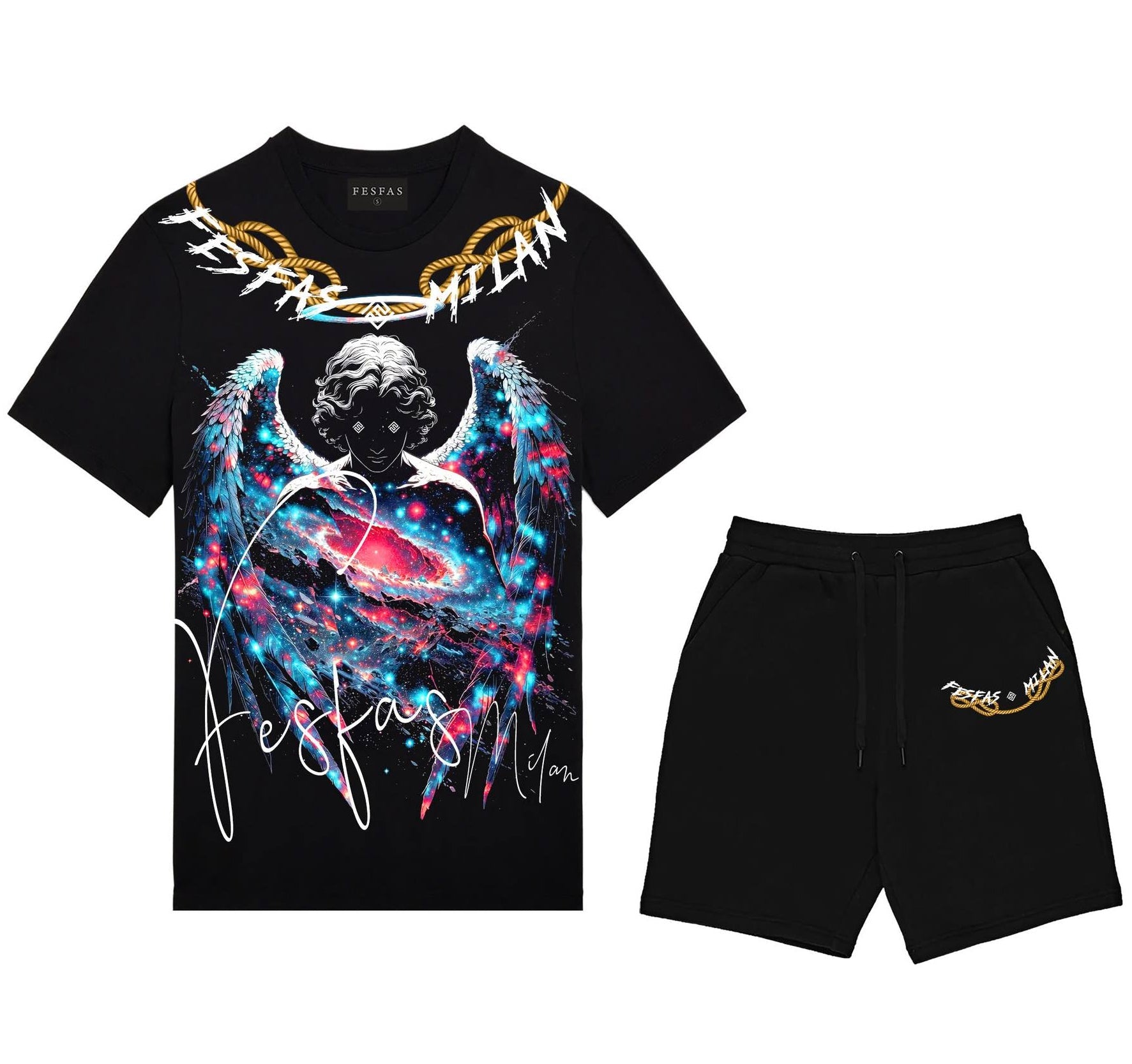 FesFas angel wings-print | Bộ T-Shirt | Nam | Màu Đen