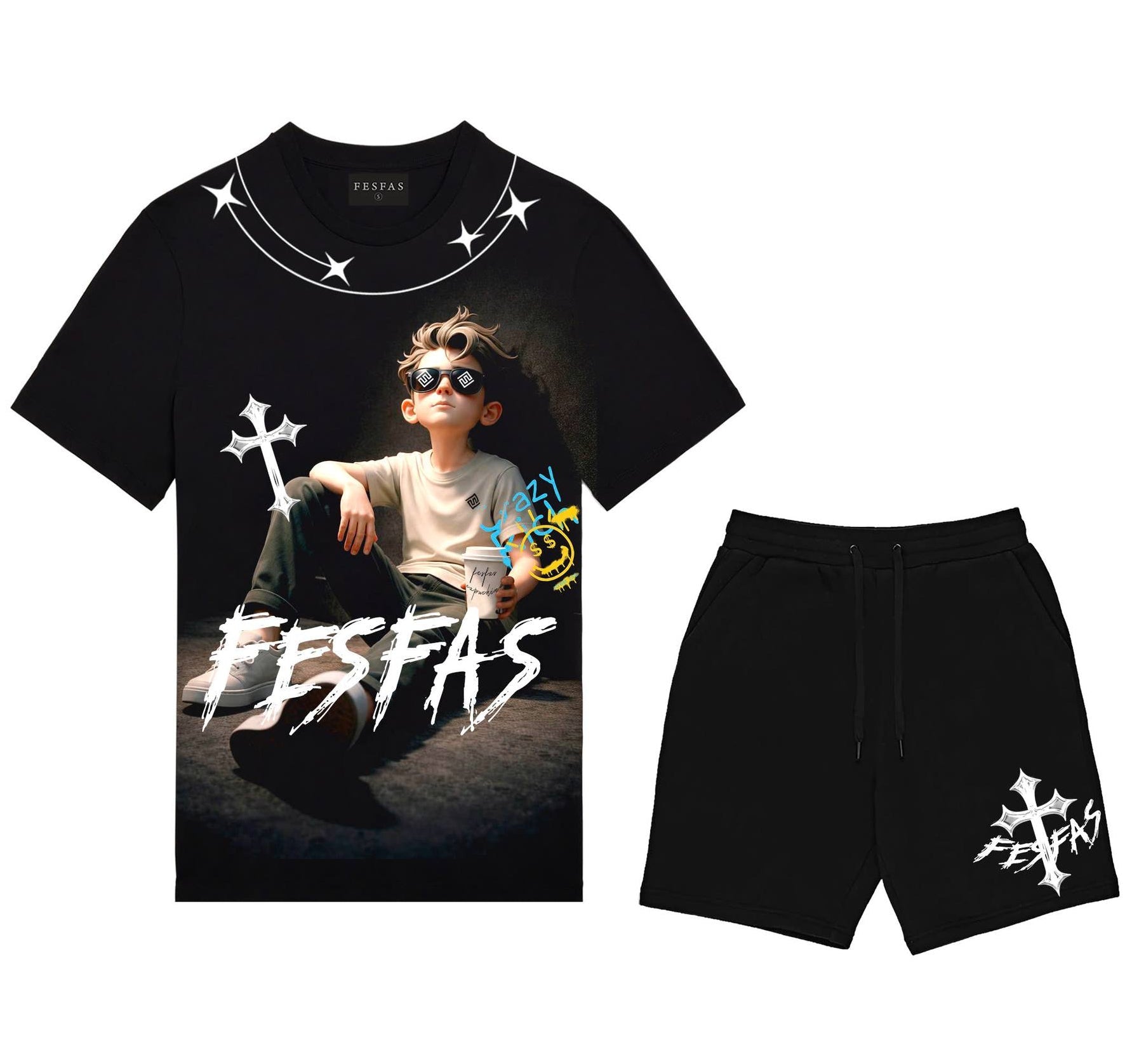 FesFas chill boy-print | Bộ T-Shirt | Nam | Màu Đen