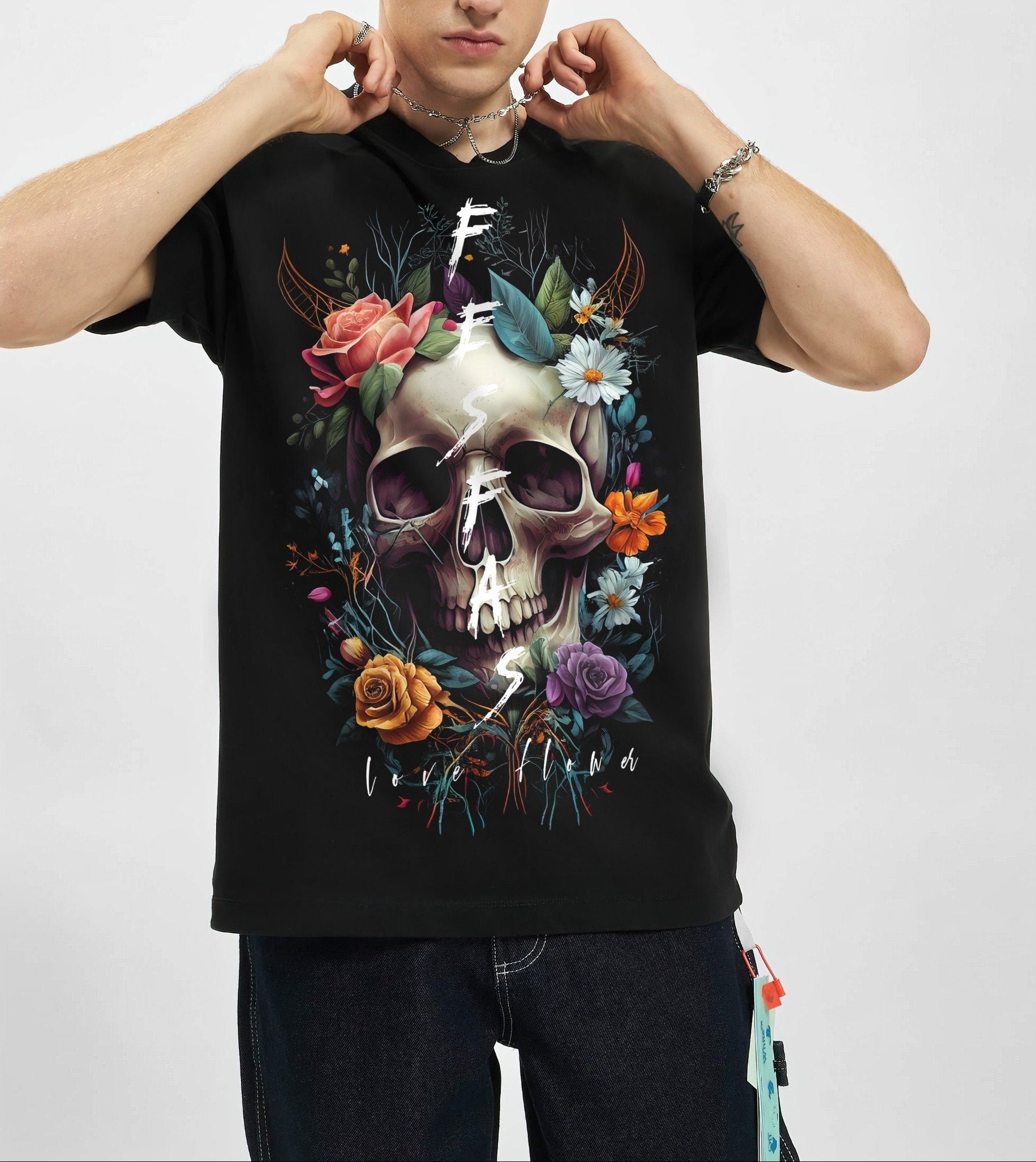 FesFas Floral-print | Áo Thun | Nam | Màu Đen