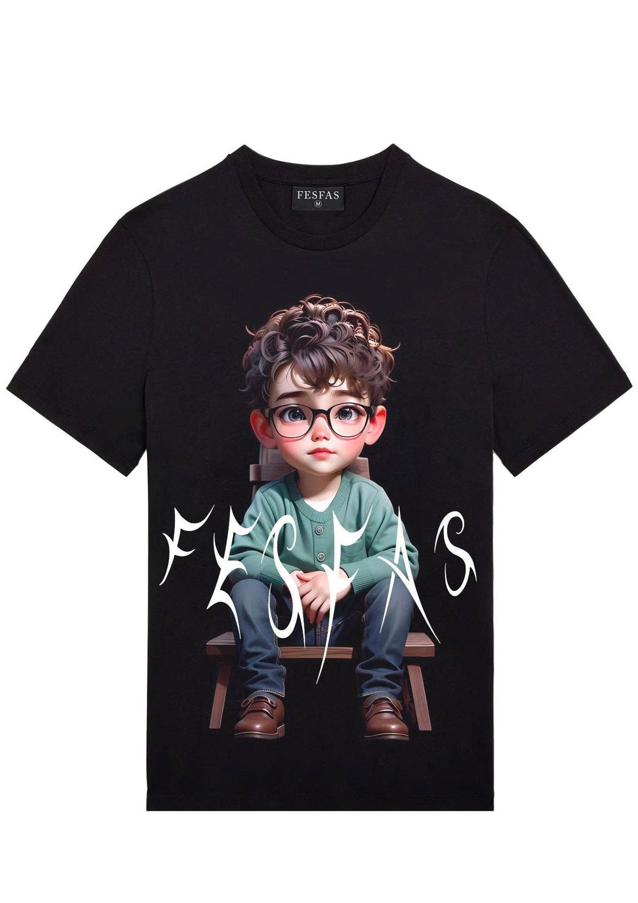 FesFas cute boy-print | Áo Thun | Nam | Màu Đen