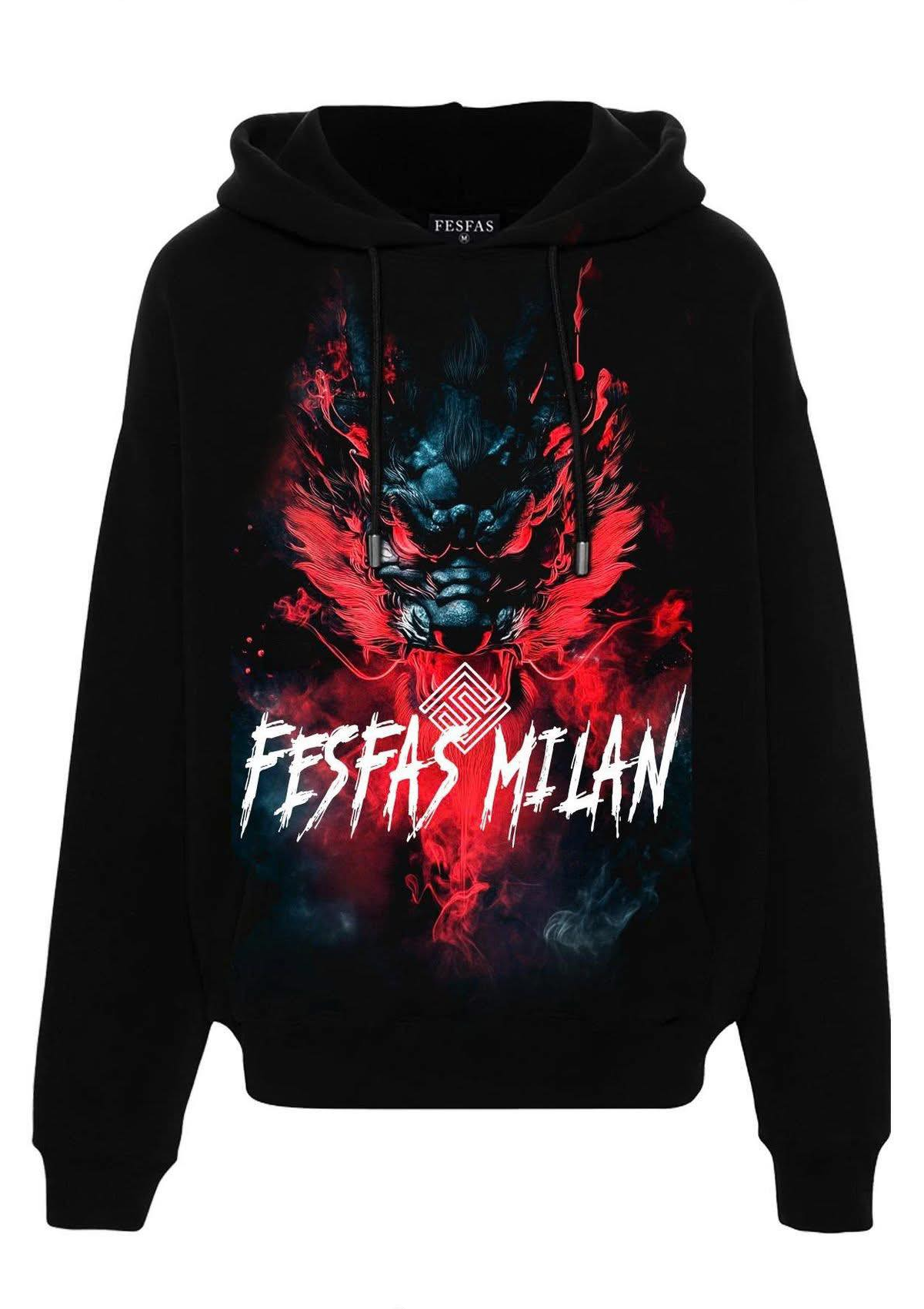 FesFas dark oni fusion-print Hoodie | Black | Men