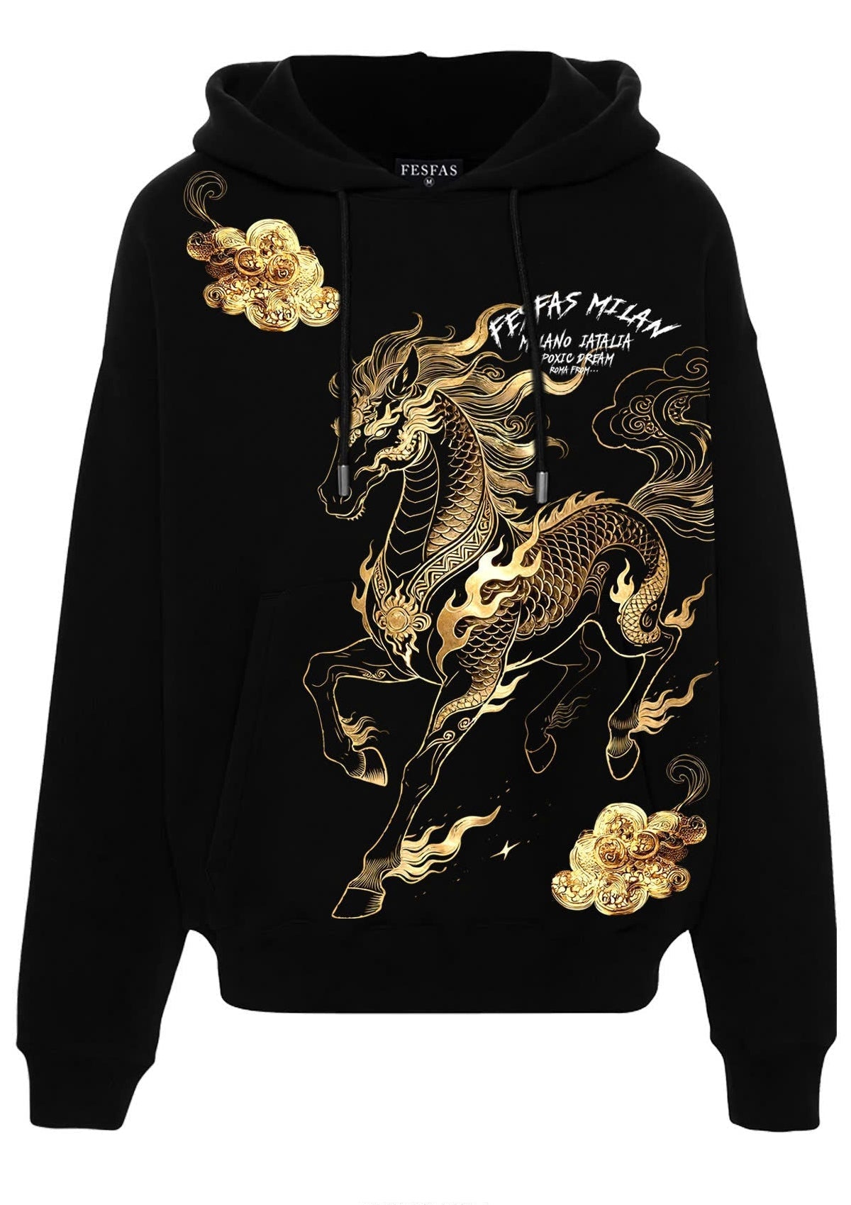 FesFas golden horse-print Hoodie | Black | Men