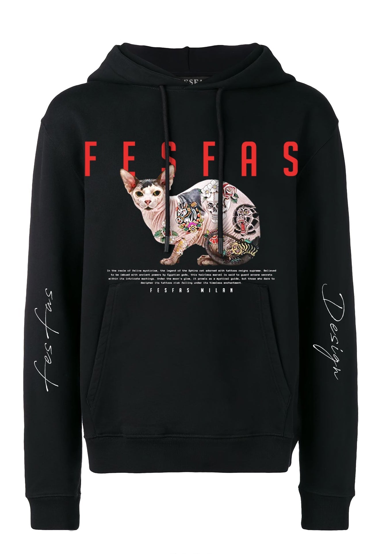 FesFas tattooed cat-print Hoodie | Black | Men