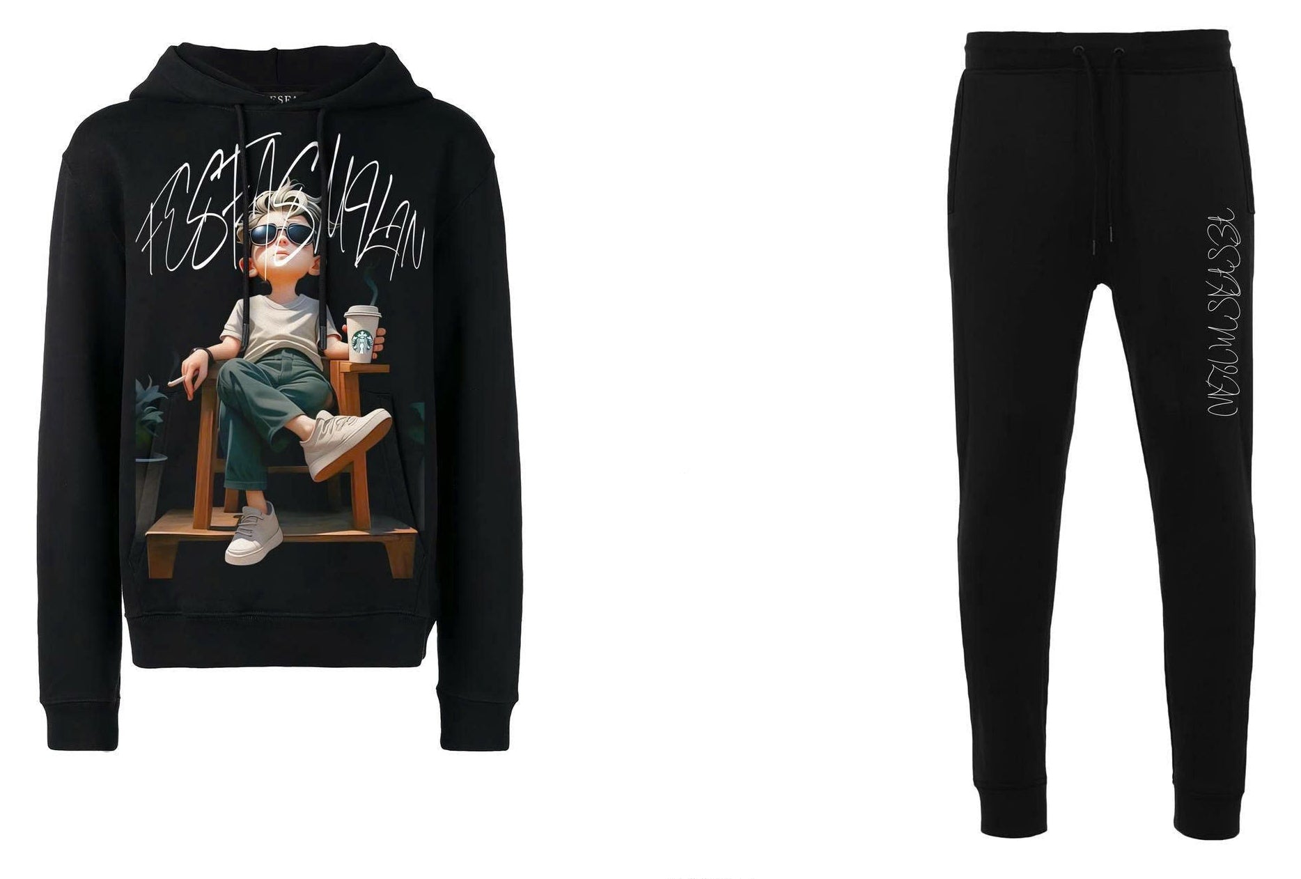 FesFas Boy-print Hoodie Set | Black | Men