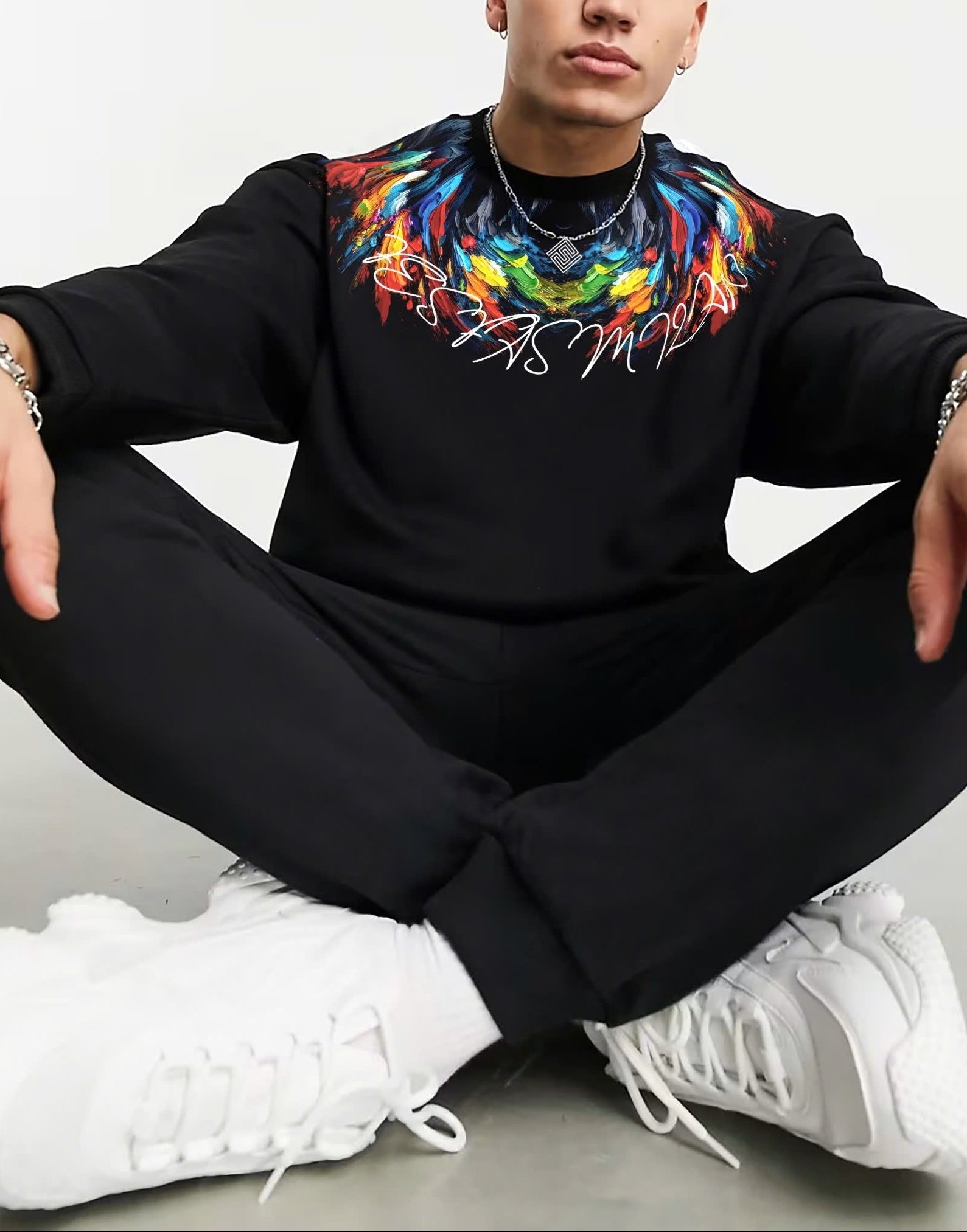 FesFas Feathers-print Sweatshirt Set | Black | Men