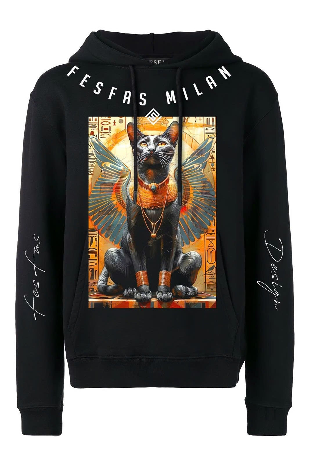 FesFas Egyptian Cat-print Hoodie | Black | Men