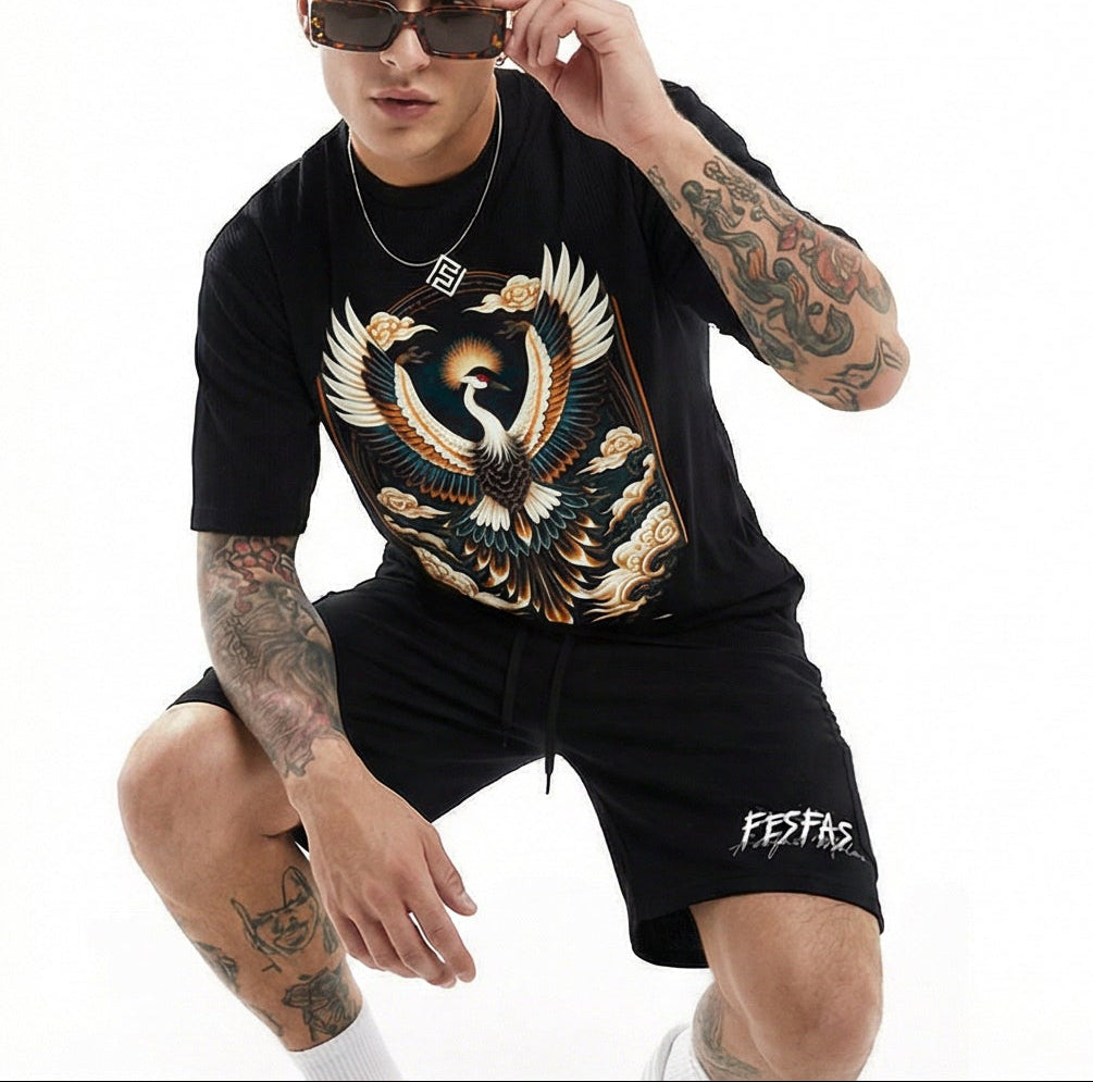 FesFas phoenix-print | Bộ T-Shirt | Nam | Màu Đen