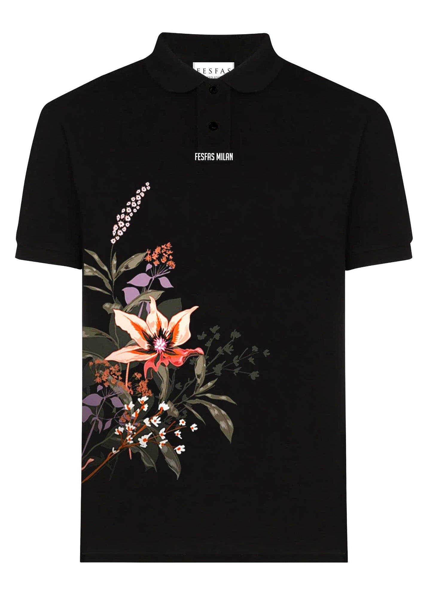 FesFas Floral-print | Áo Polo | Nam | Màu Đen