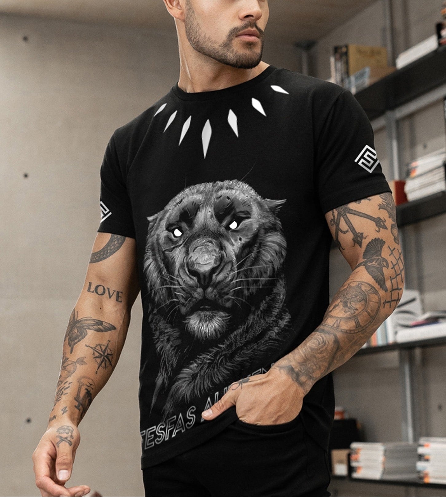 FesFas panther-print | Bộ T-Shirt | Nam | Màu Đen
