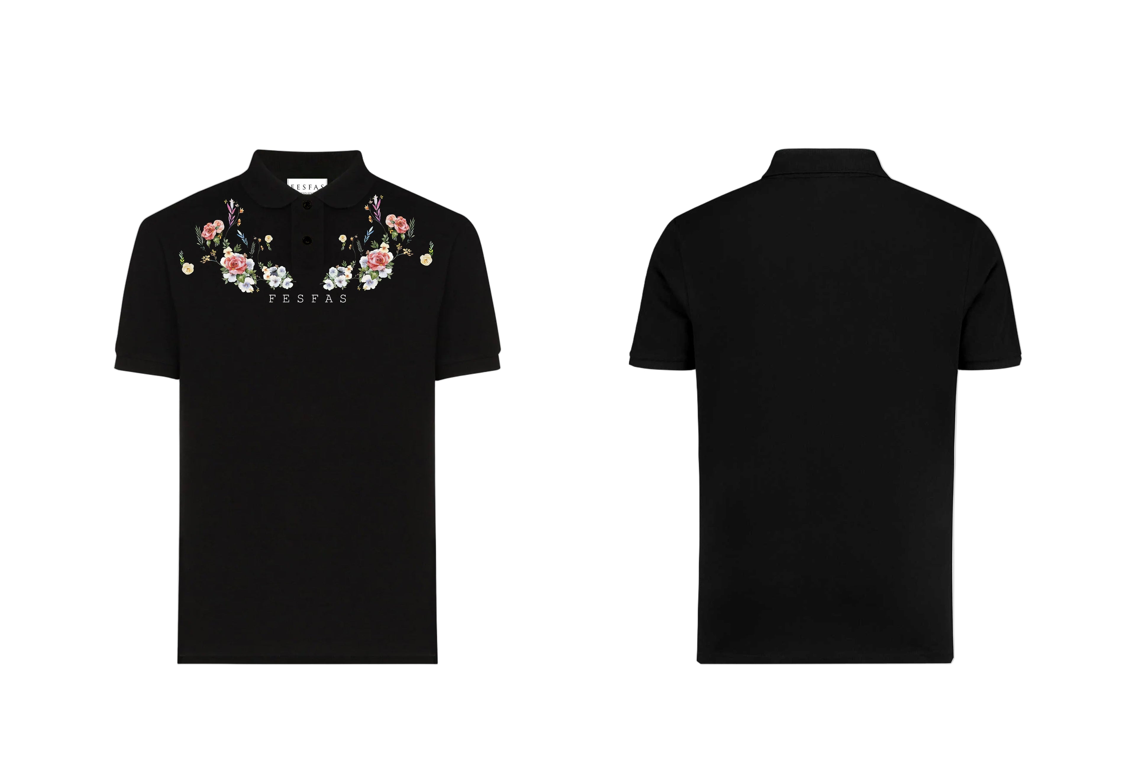 FesFas Floral-print | Áo Polo | Nam | Màu Đen