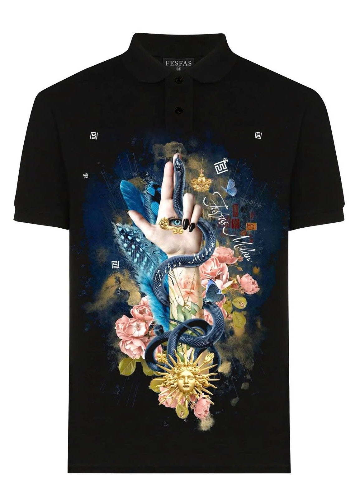 FesFas Tattoo-print | Áo Polo | Nam | Màu Đen