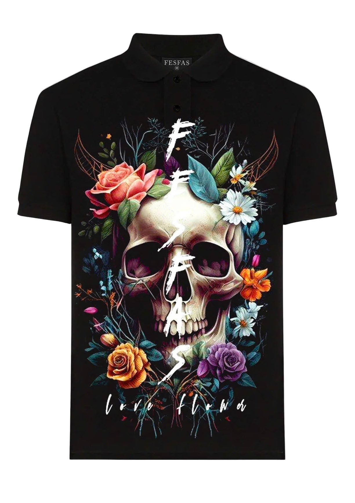 FesFas Floral-print | Áo Polo | Nam | Màu Đen