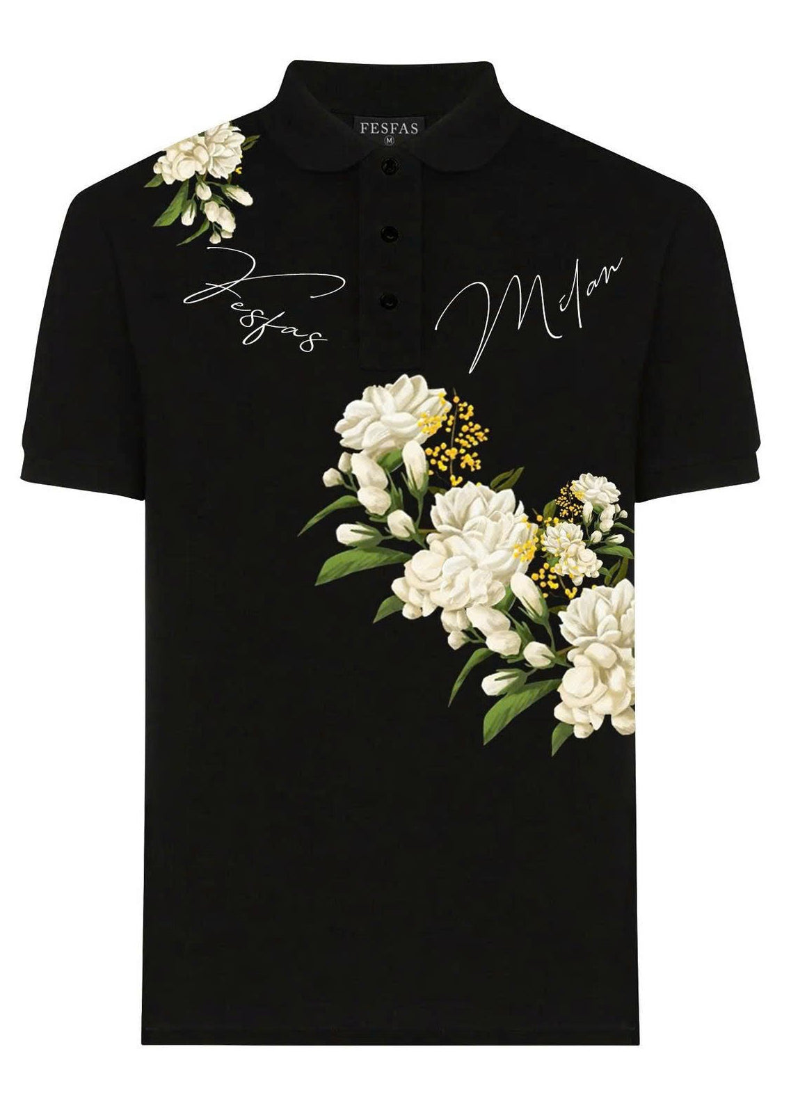 FesFas Floral-print | Áo Polo | Nam | Màu Đen
