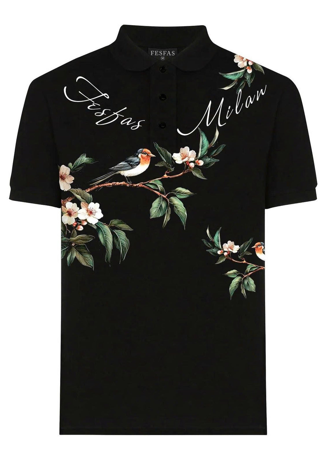 FesFas Floral Bird-print | Áo Polo | Nam | Màu Đen