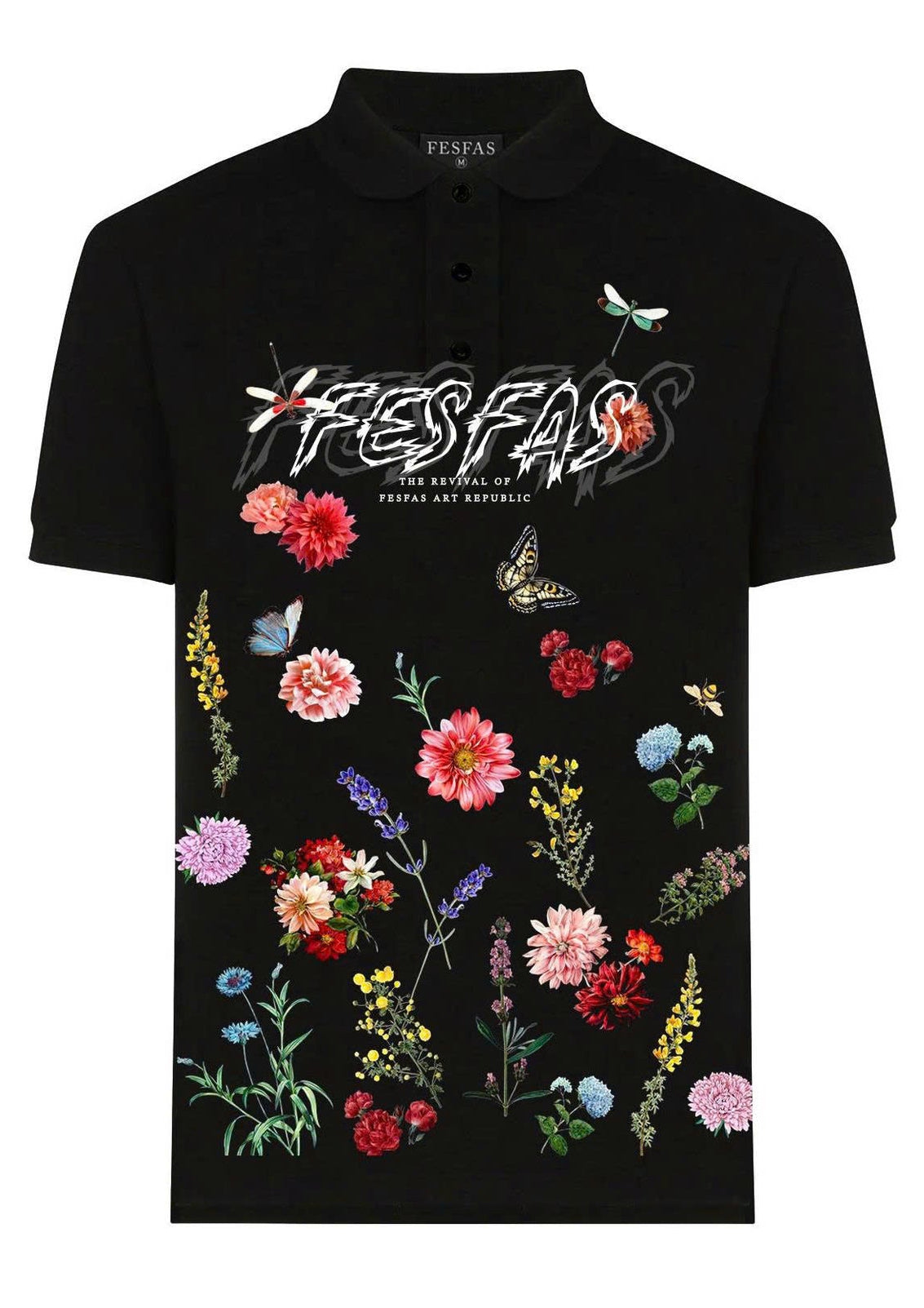 FesFas Floral-print | Áo Polo | Nam | Màu Đen