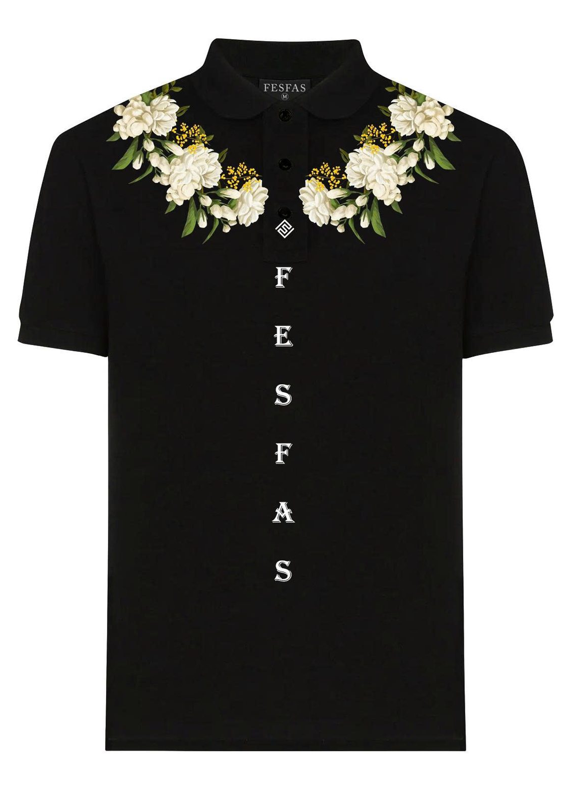 FesFas Floral-print | Áo Polo | Nam | Màu Đen