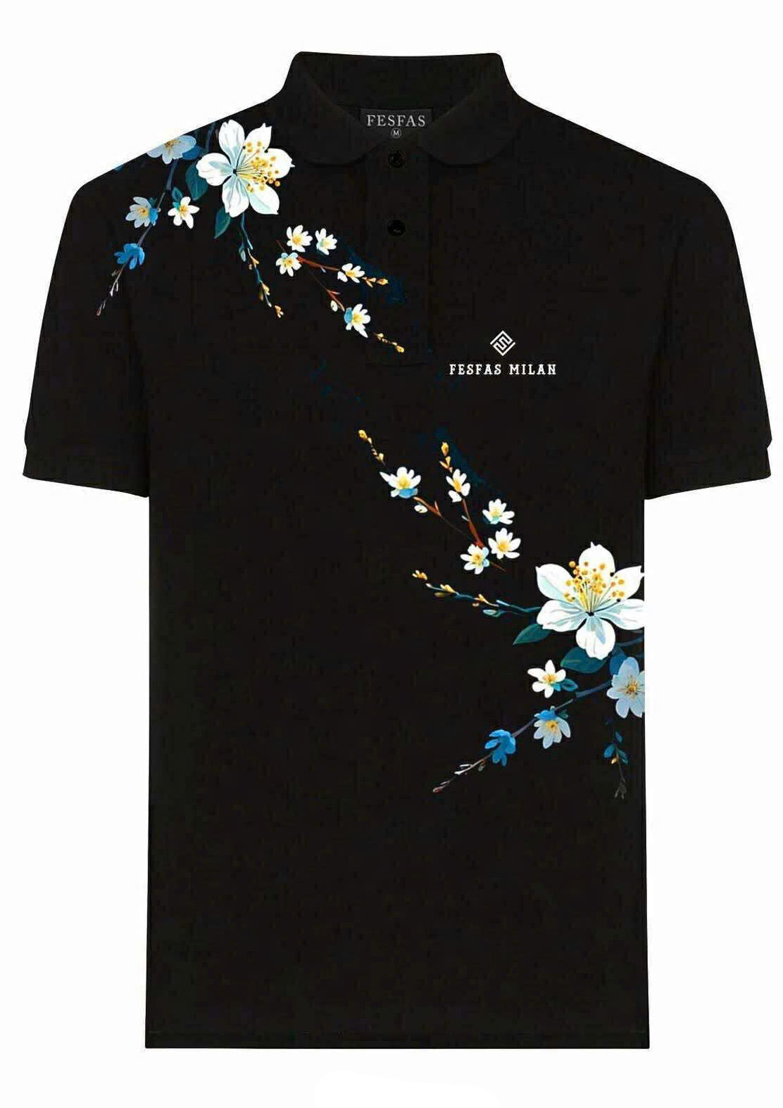 FesFas Floral-print | Áo Polo | Nam | Màu Đen