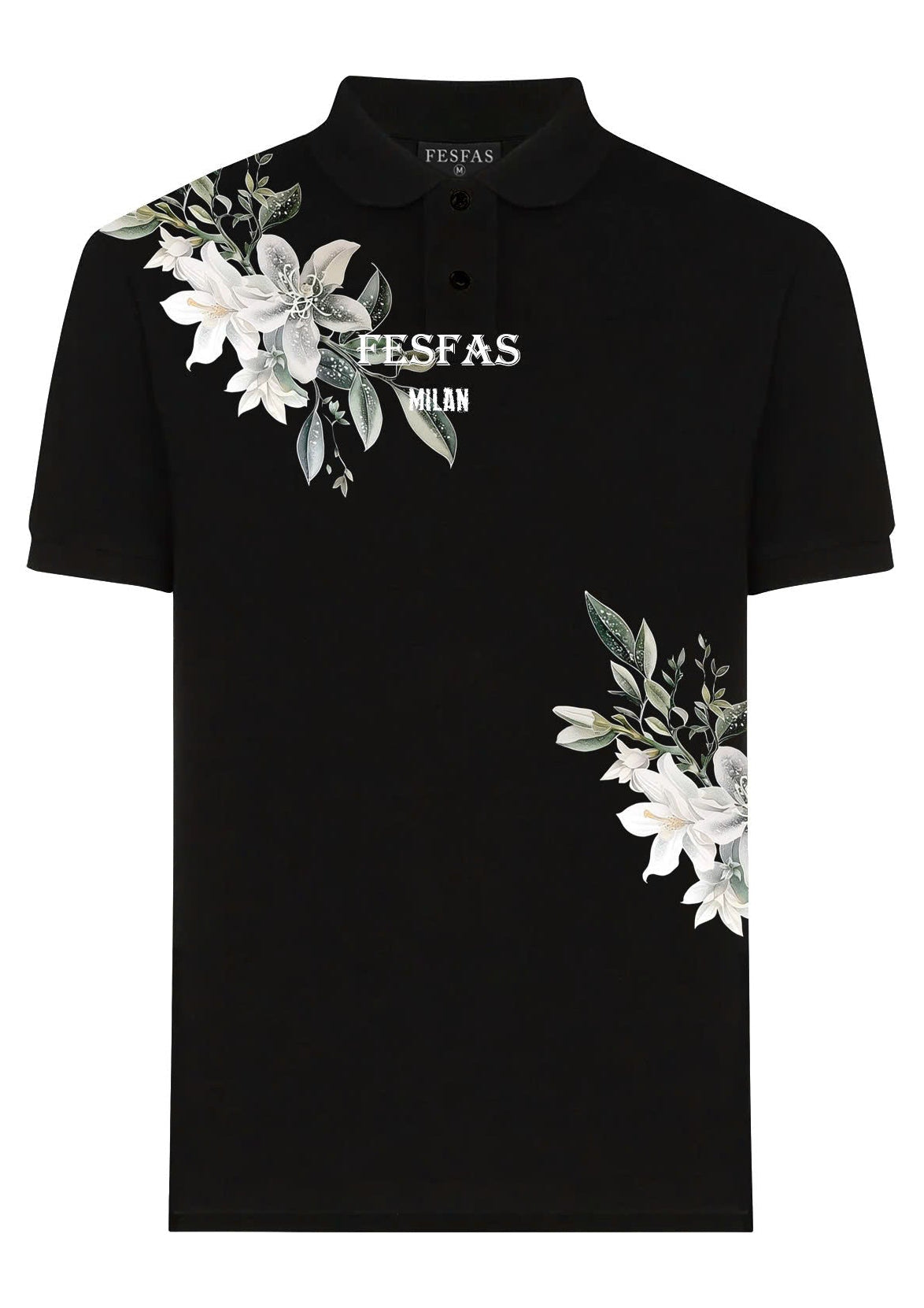 FesFas Floral-print | Áo Polo | Nam | Màu Đen