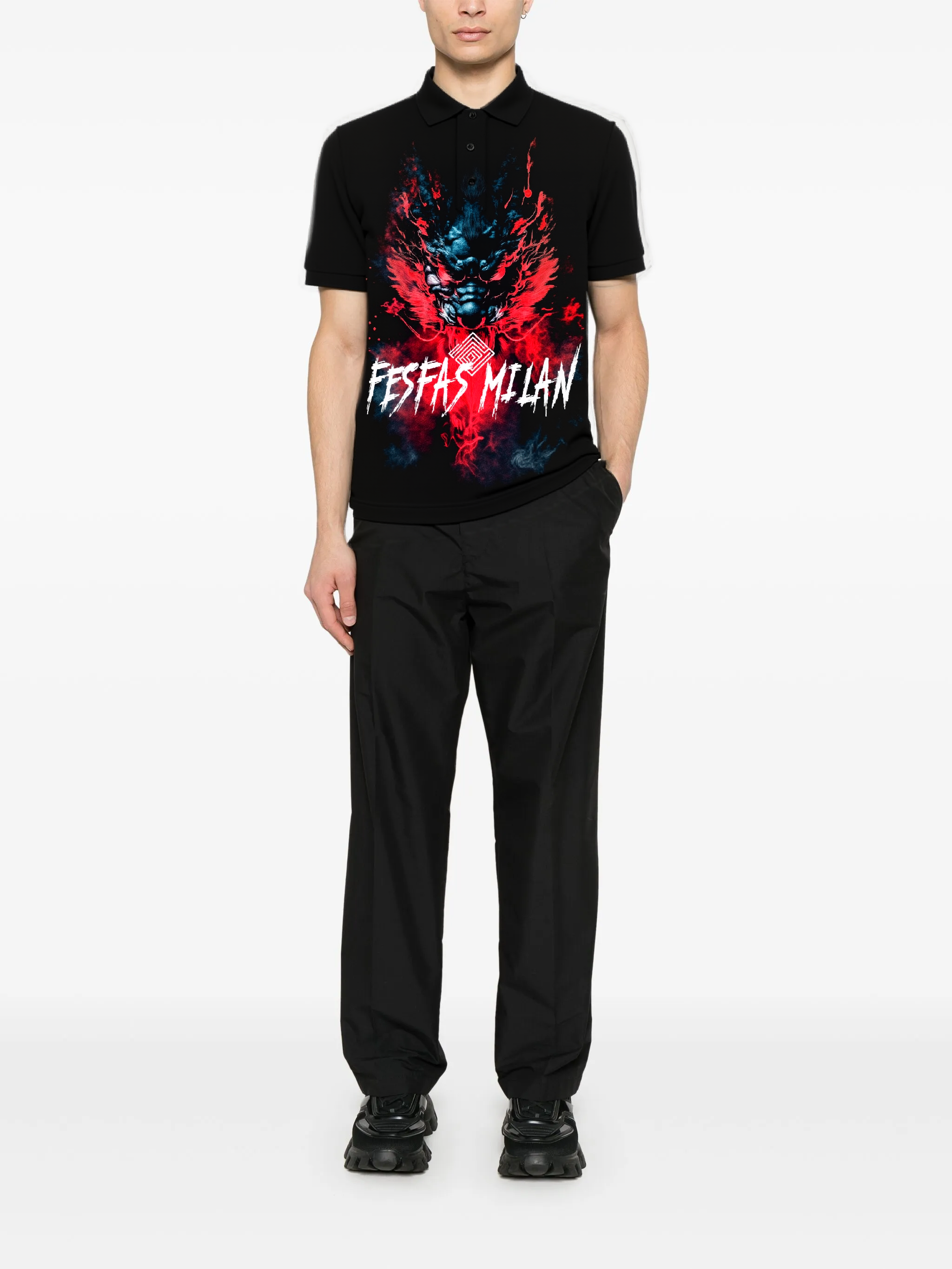 FesFas dark oni fusion-print | Áo Polo | Nam | Màu Đen