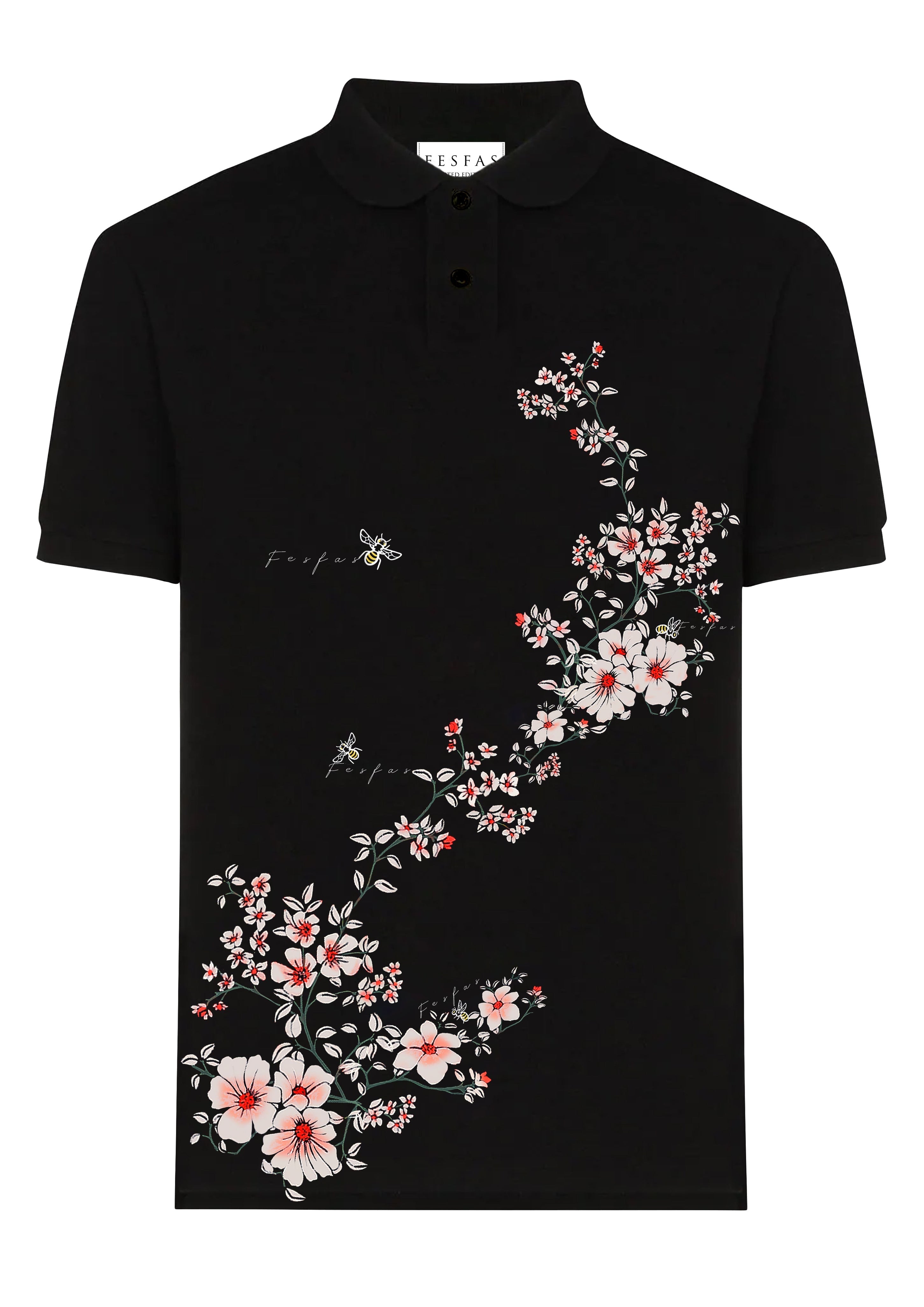 FesFas Floral-print | Áo Polo | Nam | Màu Đen