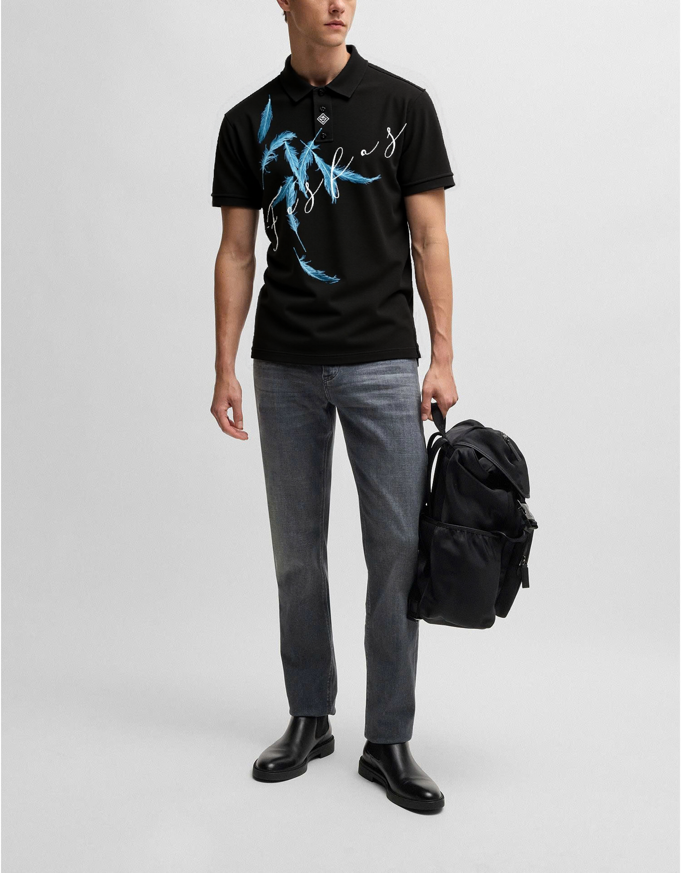FesFas Feather-print | Áo Polo | Nam | Màu Đen