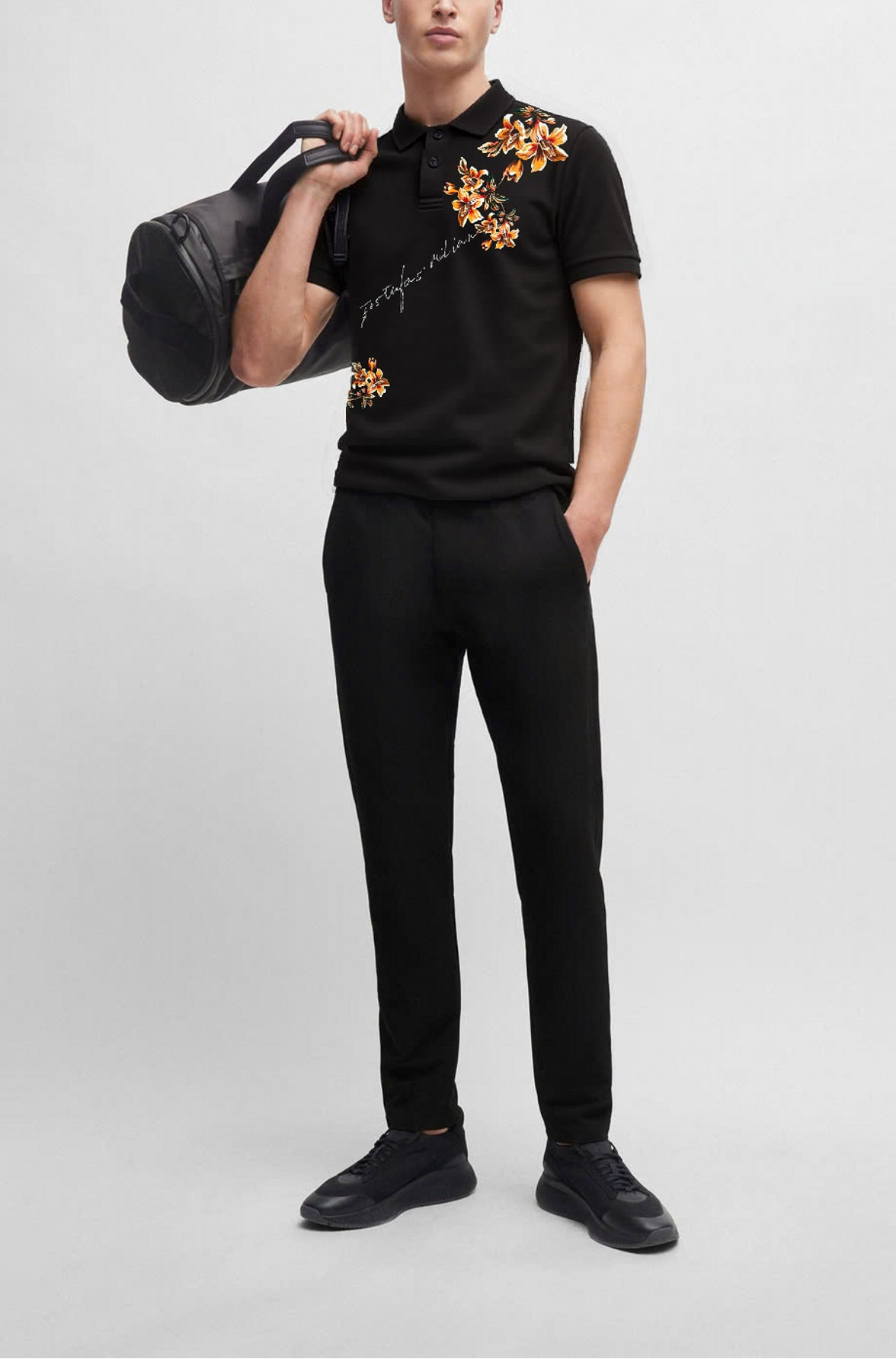 FesFas Floral-print | Áo Polo | Nam | Màu Đen