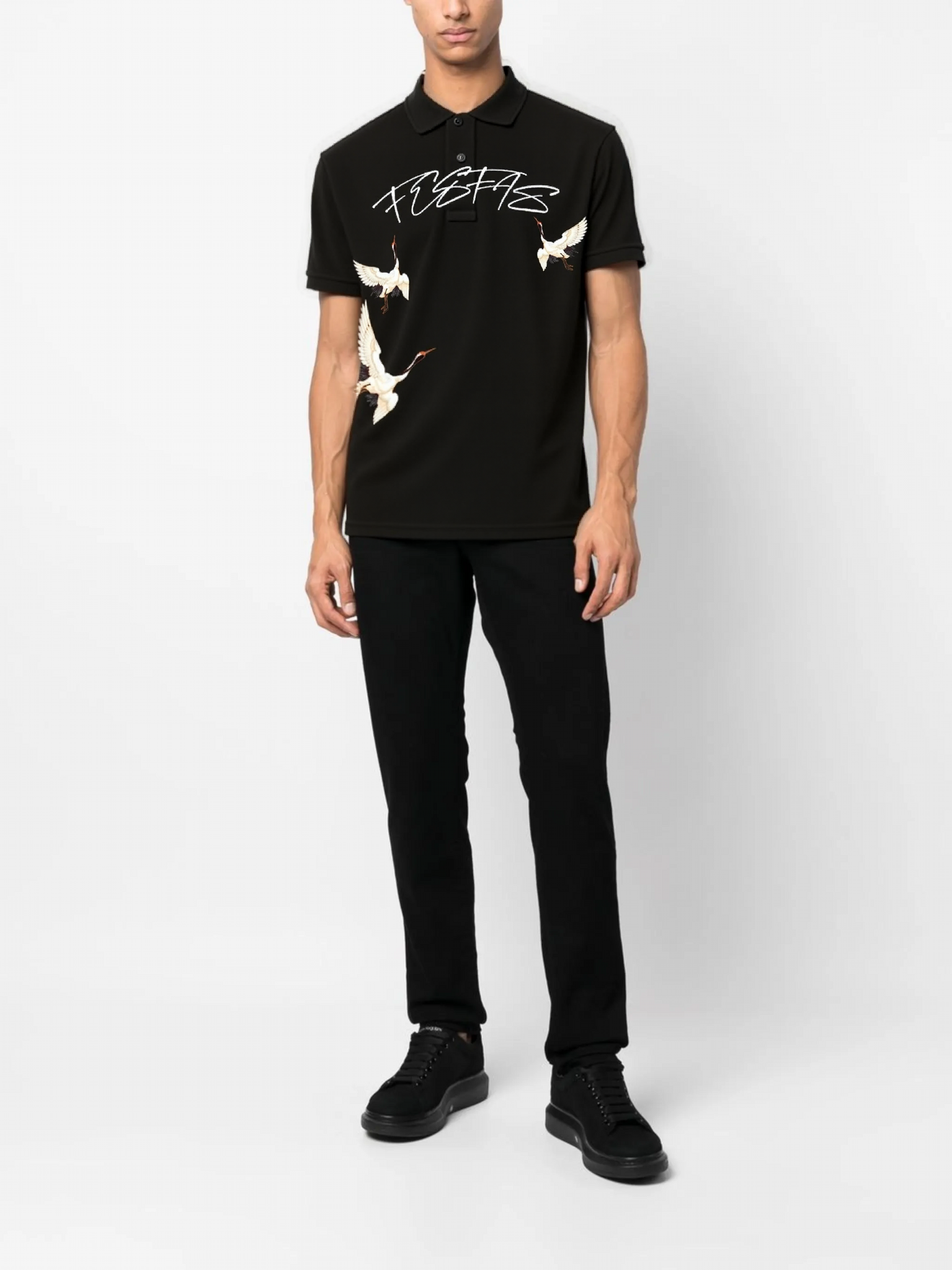 FesFas Crane-print | Áo Polo | Nam | Màu Đen