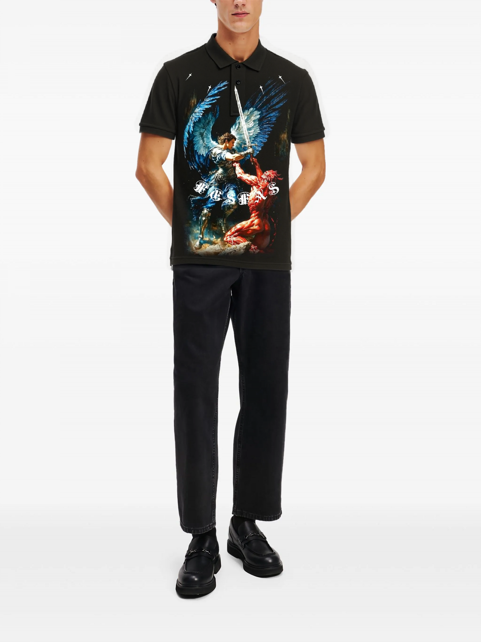 FesFas Angel-print | Áo Polo | Nam | Màu Đen