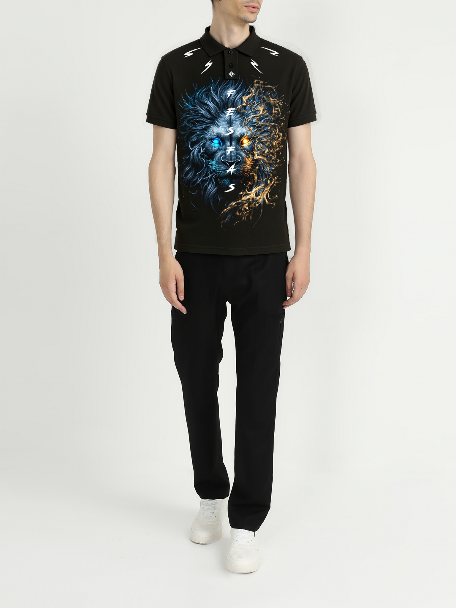 FesFas Lion-print | Áo Polo | Nam | Màu Đen