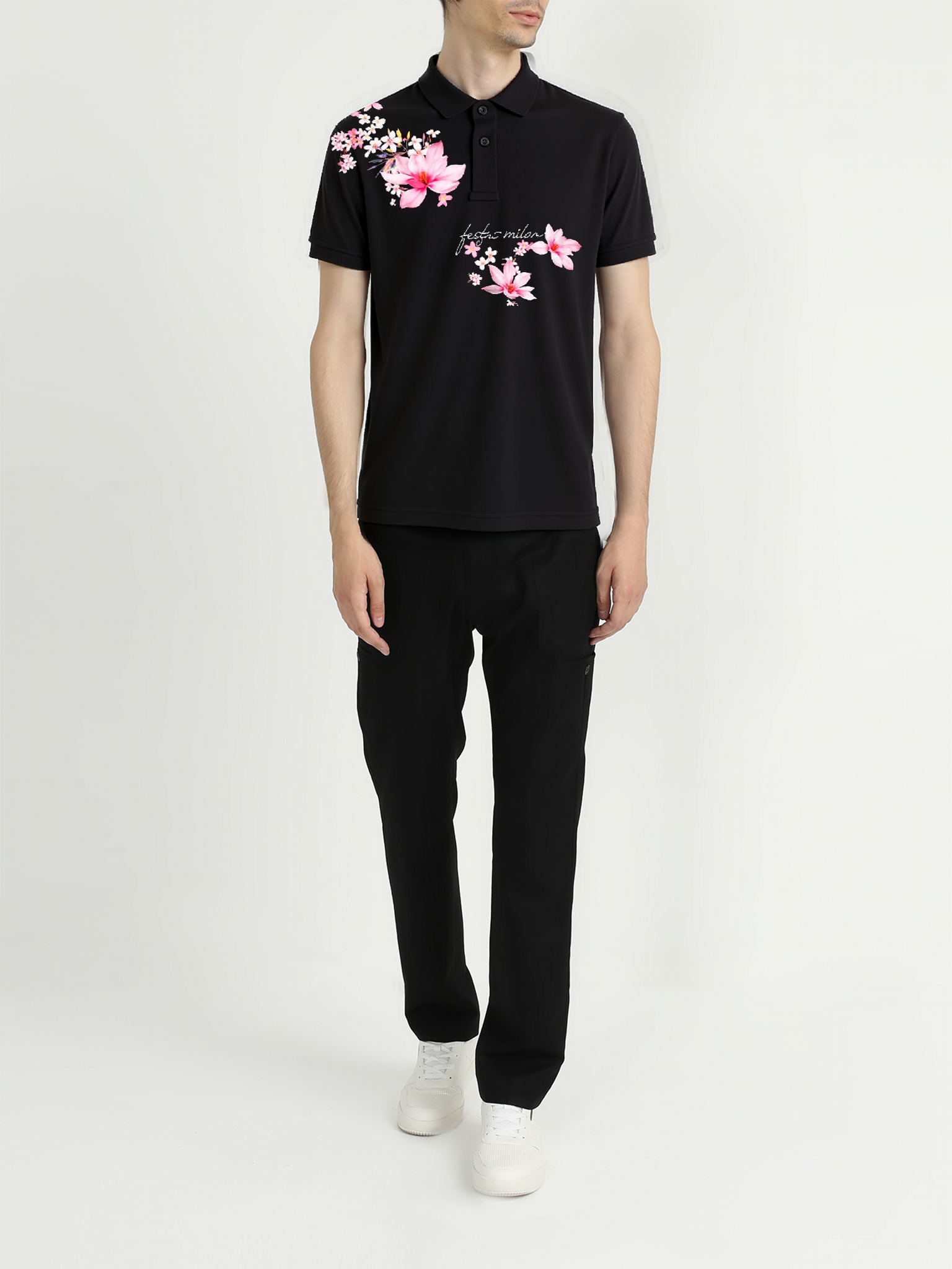 FesFas Floral-print | Áo Polo | Nam | Màu Đen