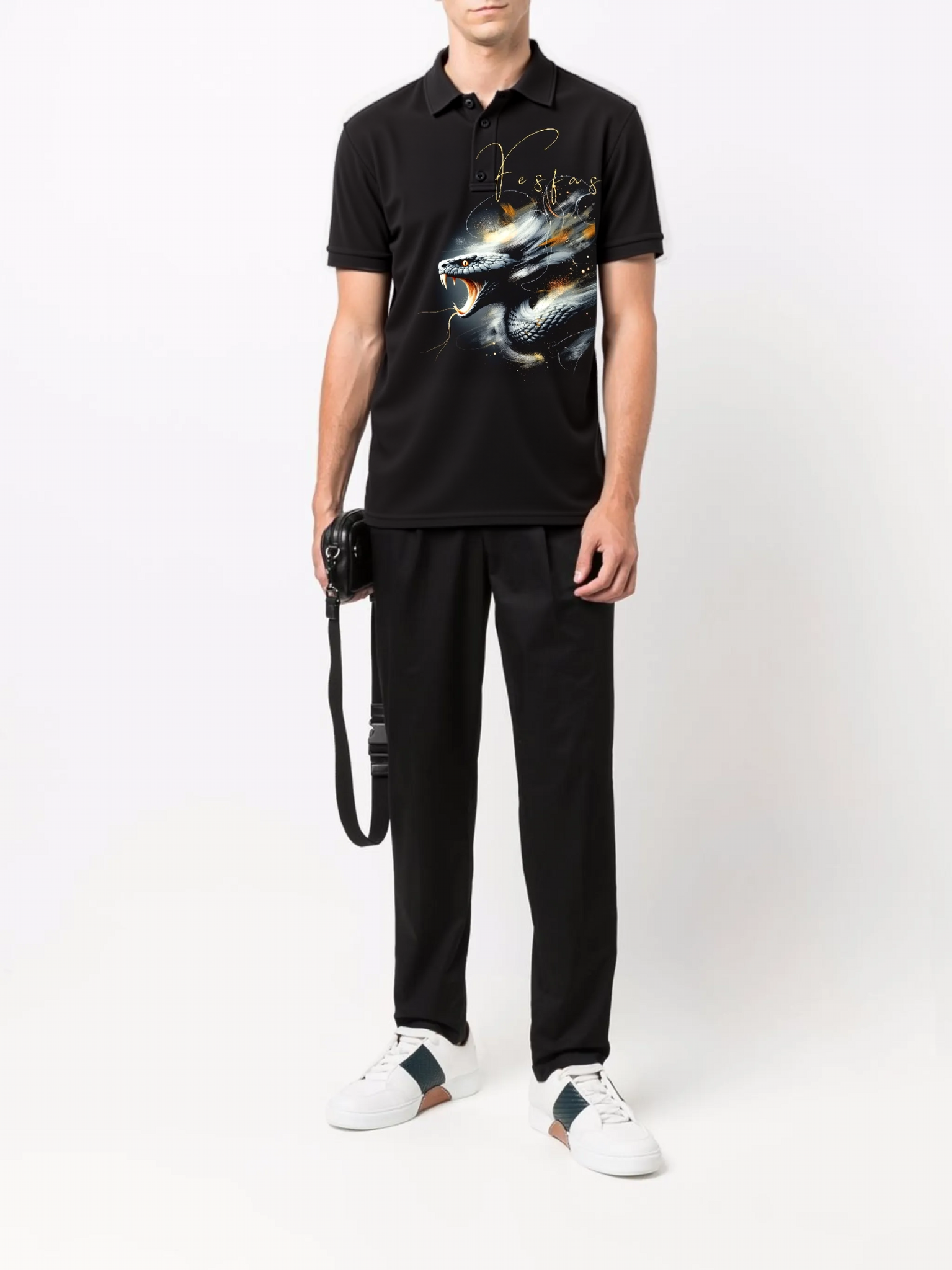FesFas King Cobra-print | Áo Polo | Nam | Màu Đen