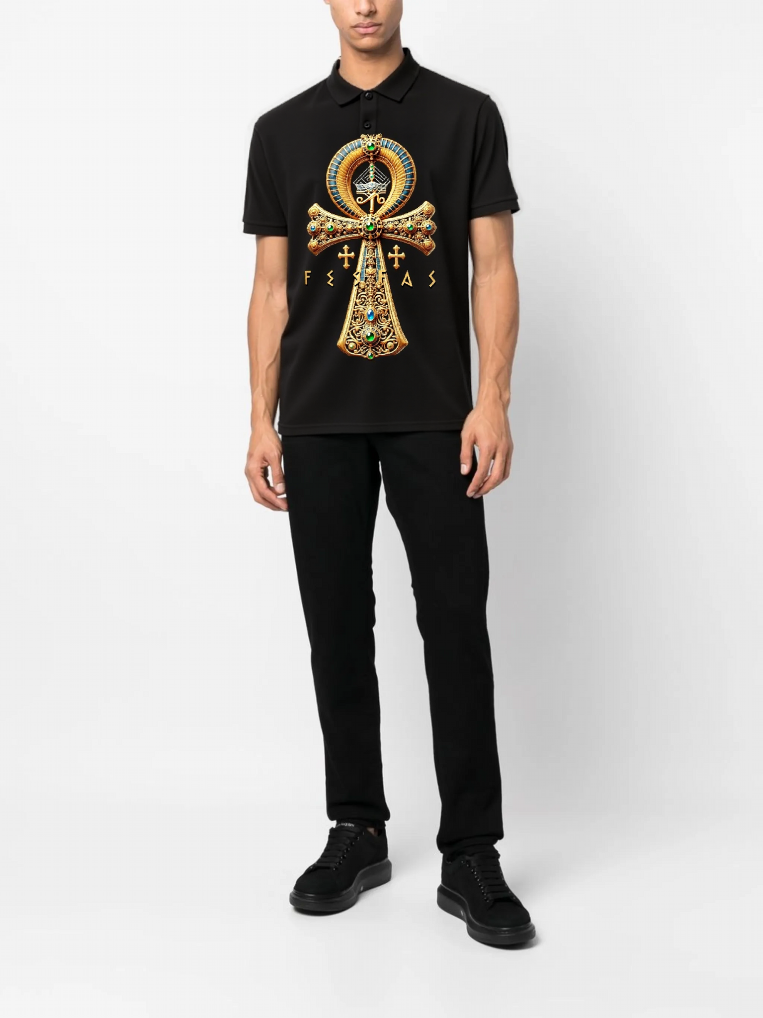 FesFas Ankh-print | Áo Polo | Nam | Màu Đen