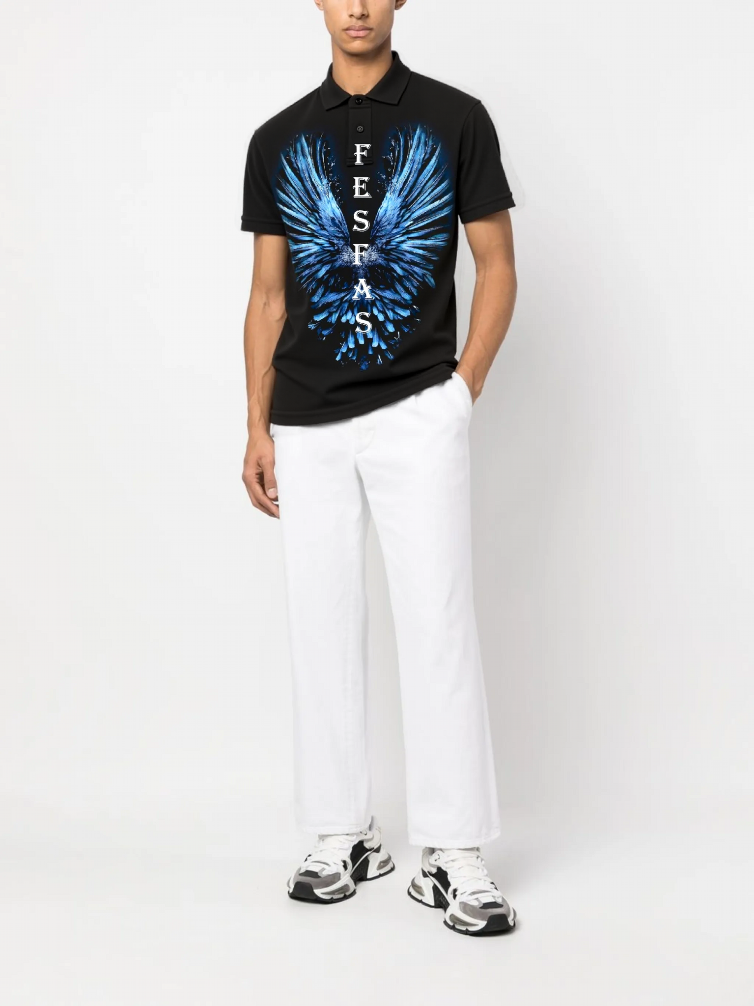 FesFas Feather-print | Áo Polo | Nam | Màu Đen
