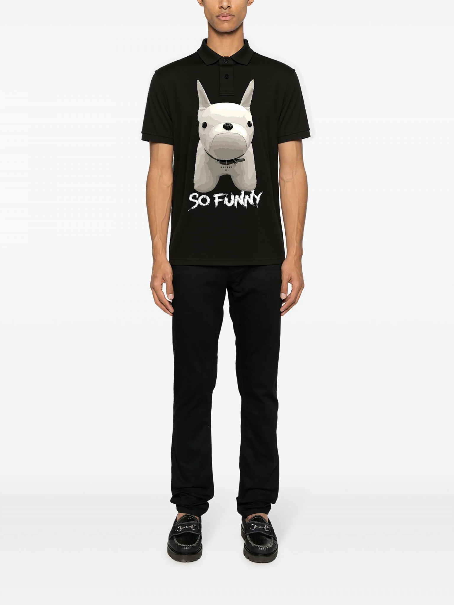 FesFas Bulldog-print | Áo Polo | Nam | Màu Đen