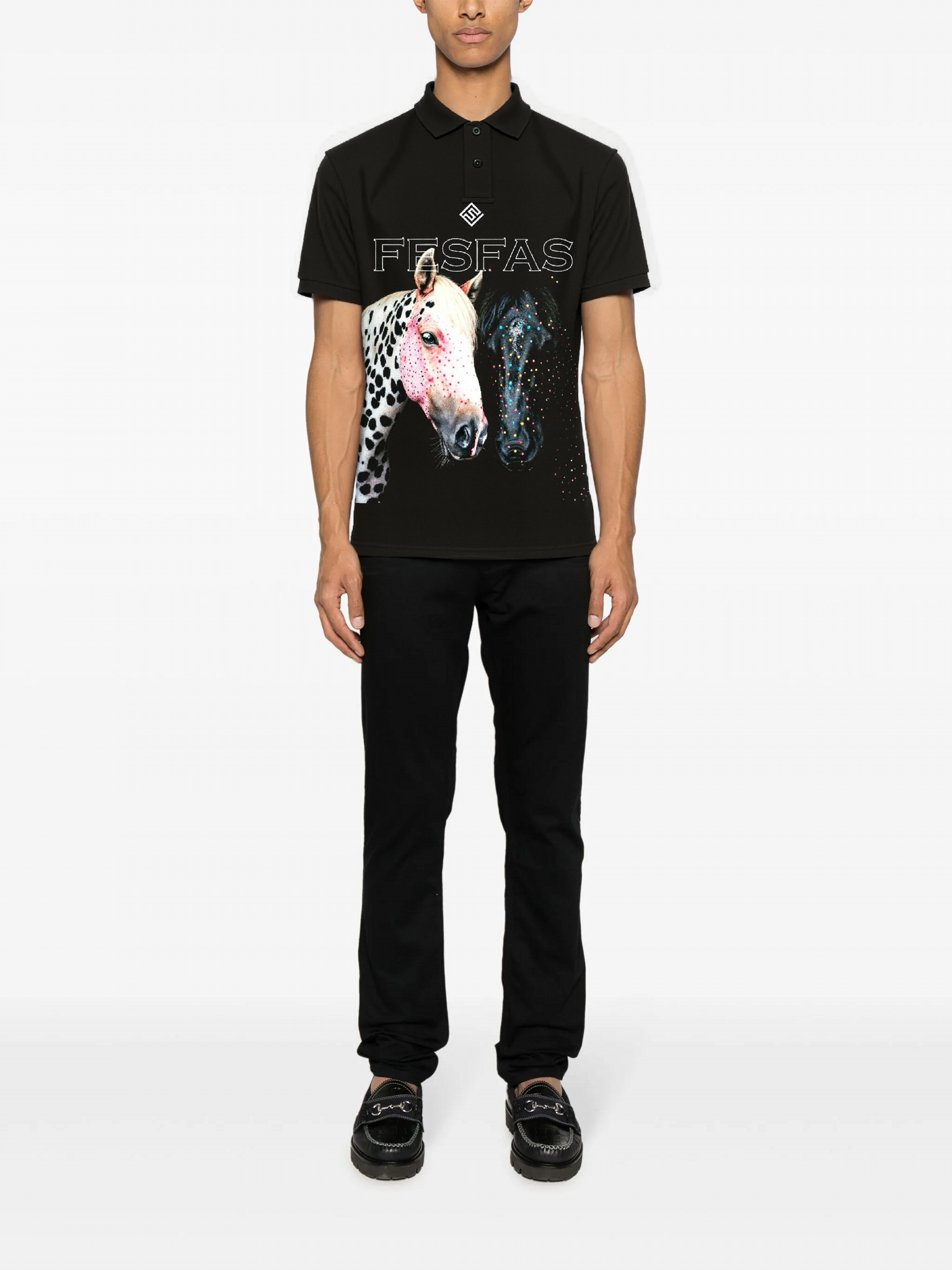 FesFas Horse-print | Áo Polo | Nam | Màu Đen