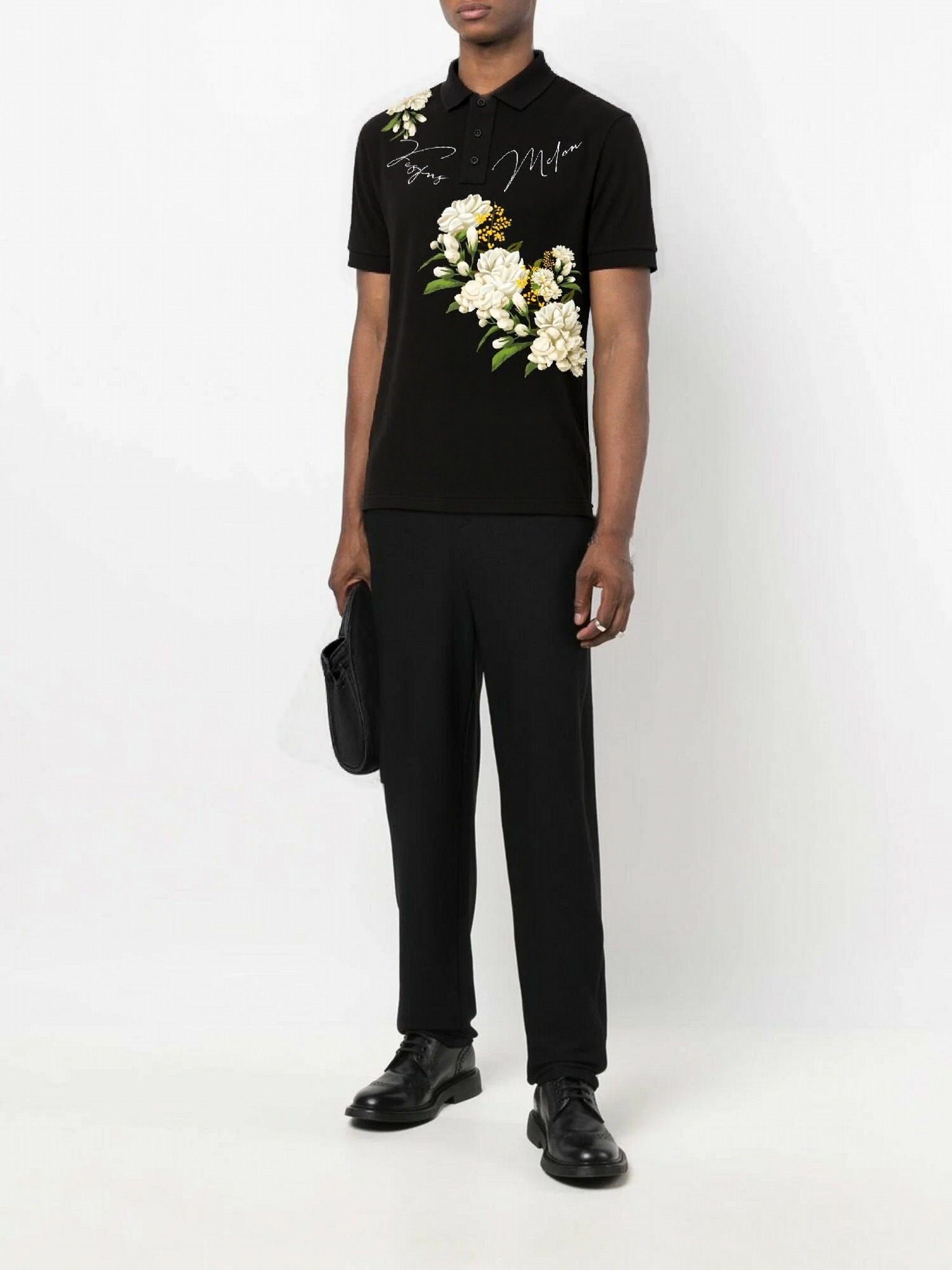 FesFas Floral-print | Áo Polo | Nam | Màu Đen