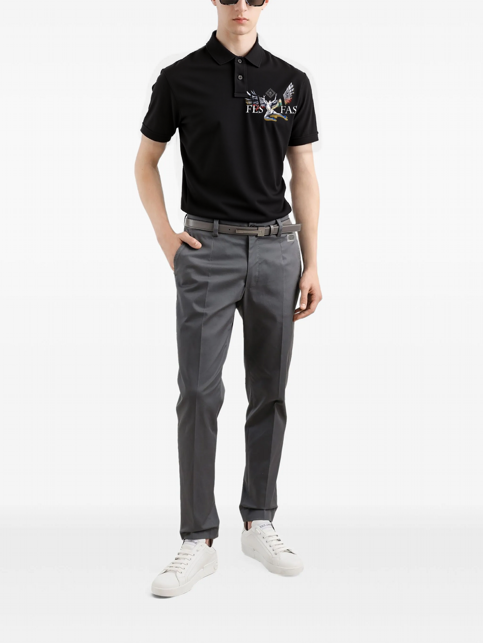 FesFas Angel-print | Áo Polo | Nam | Màu Đen