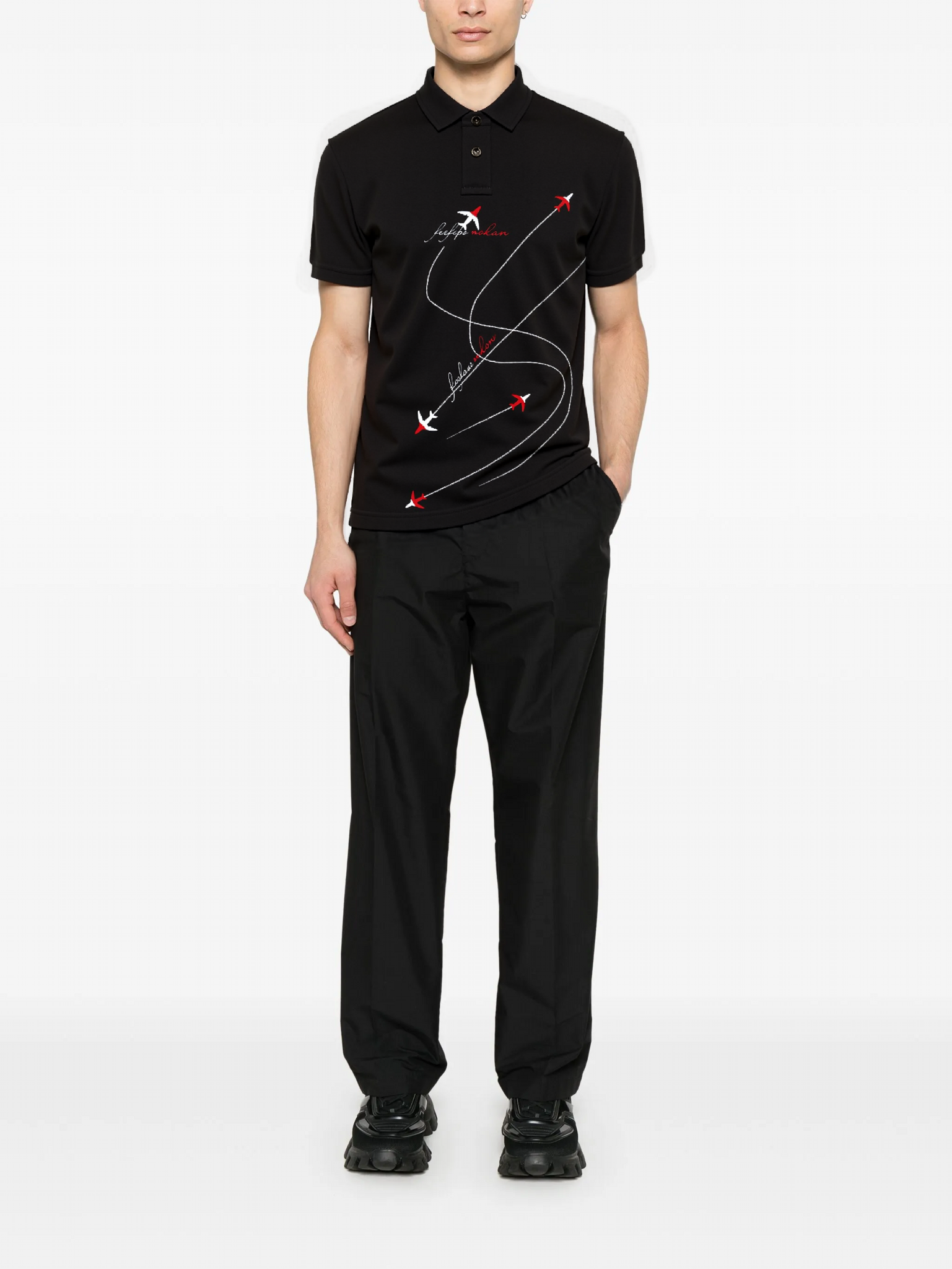 FesFas Airplane-Print | Áo Polo | Nam | Màu Đen