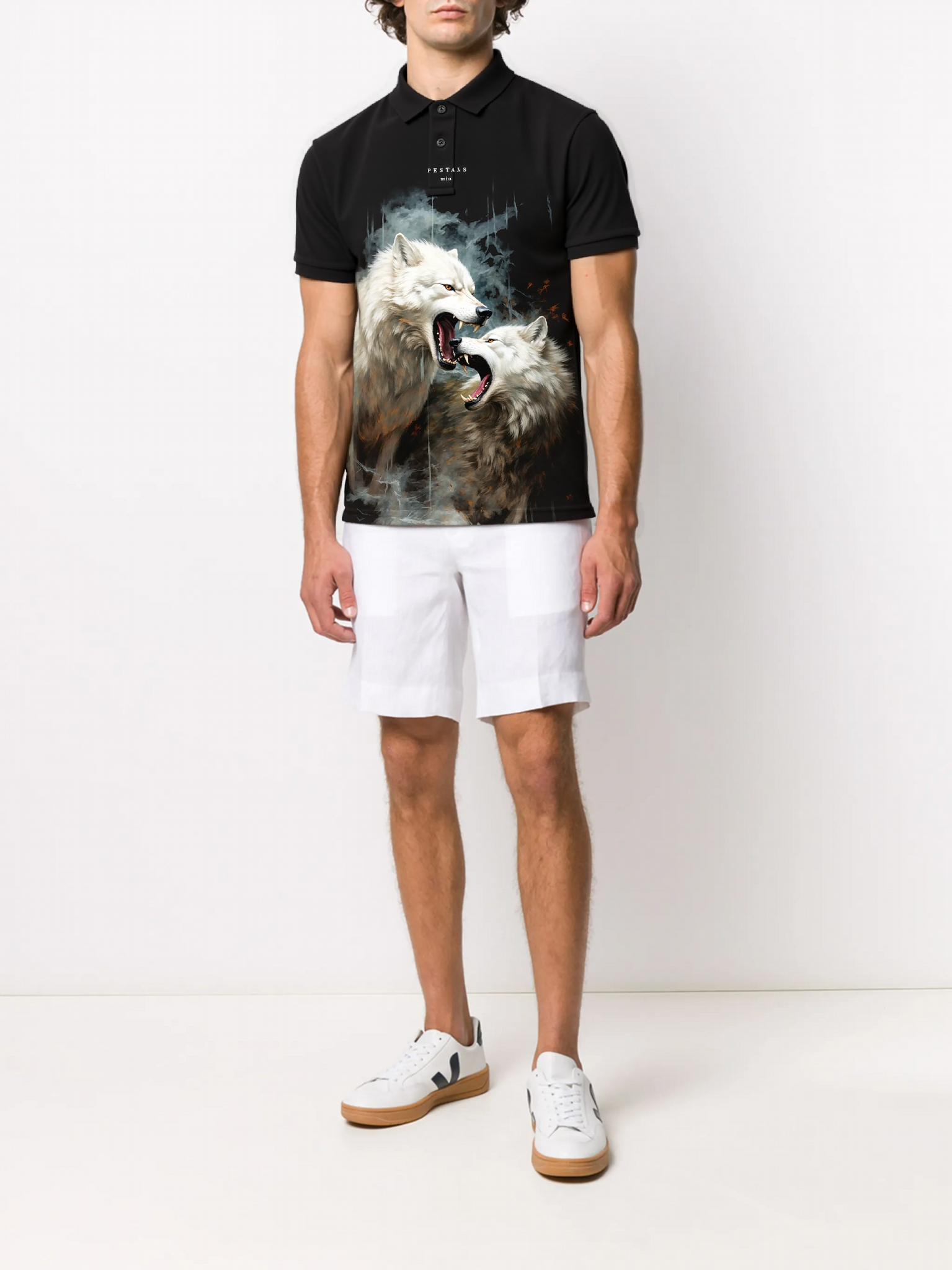 FesFas Wolf-print | Áo Polo | Nam | Màu Đen