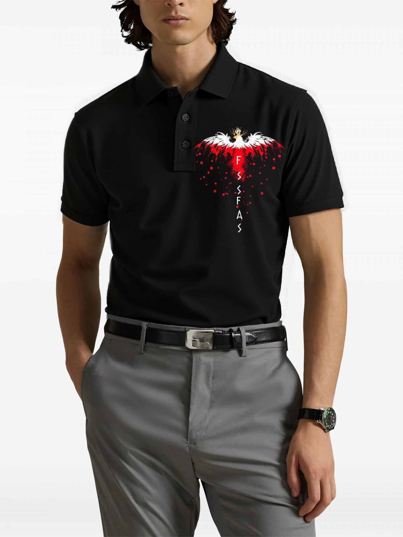 FesFas Eagle-print | Áo Polo | Nam | Màu Đen