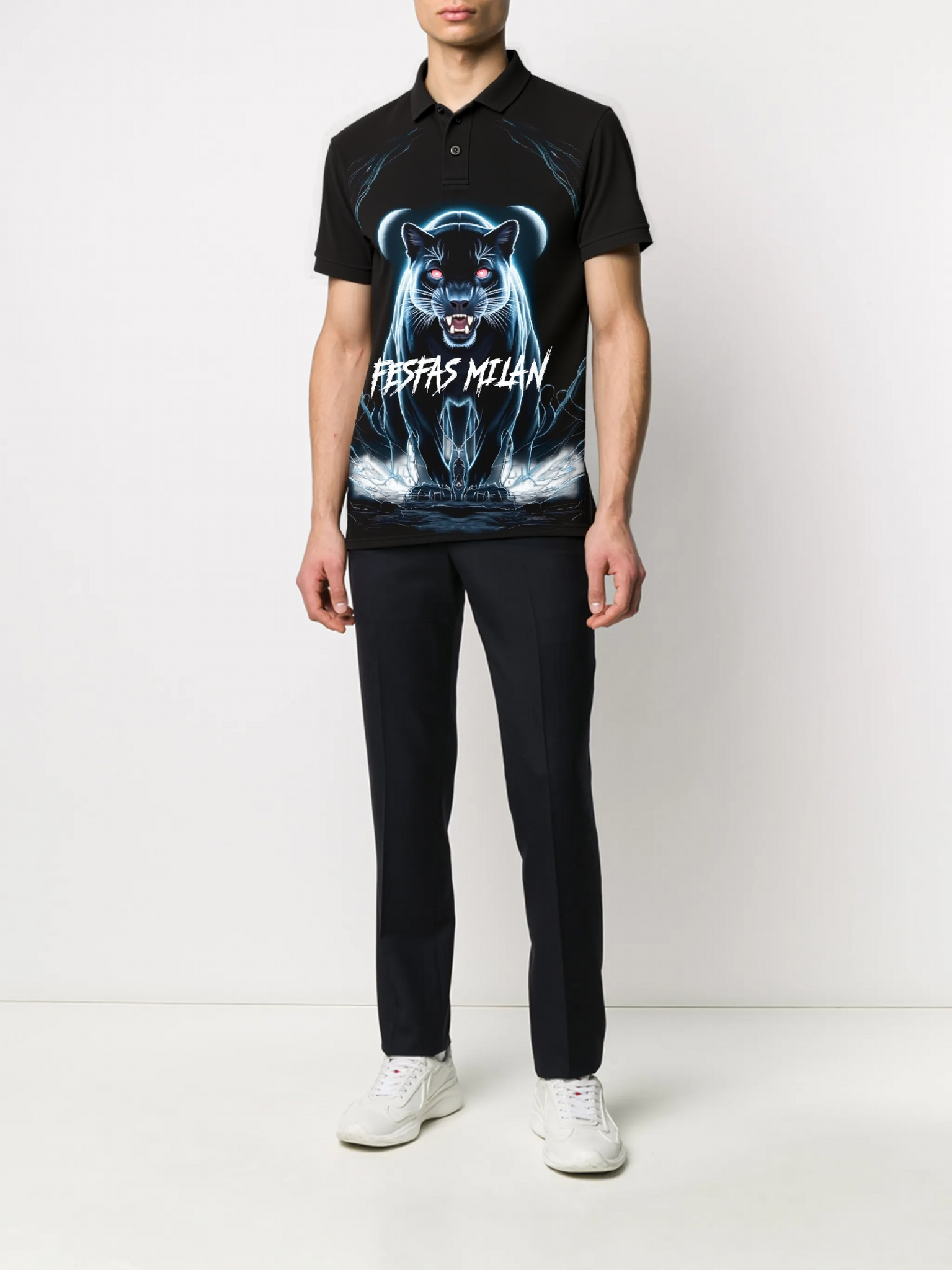 FesFas Panther-print | Áo Polo | Nam | Màu Đen