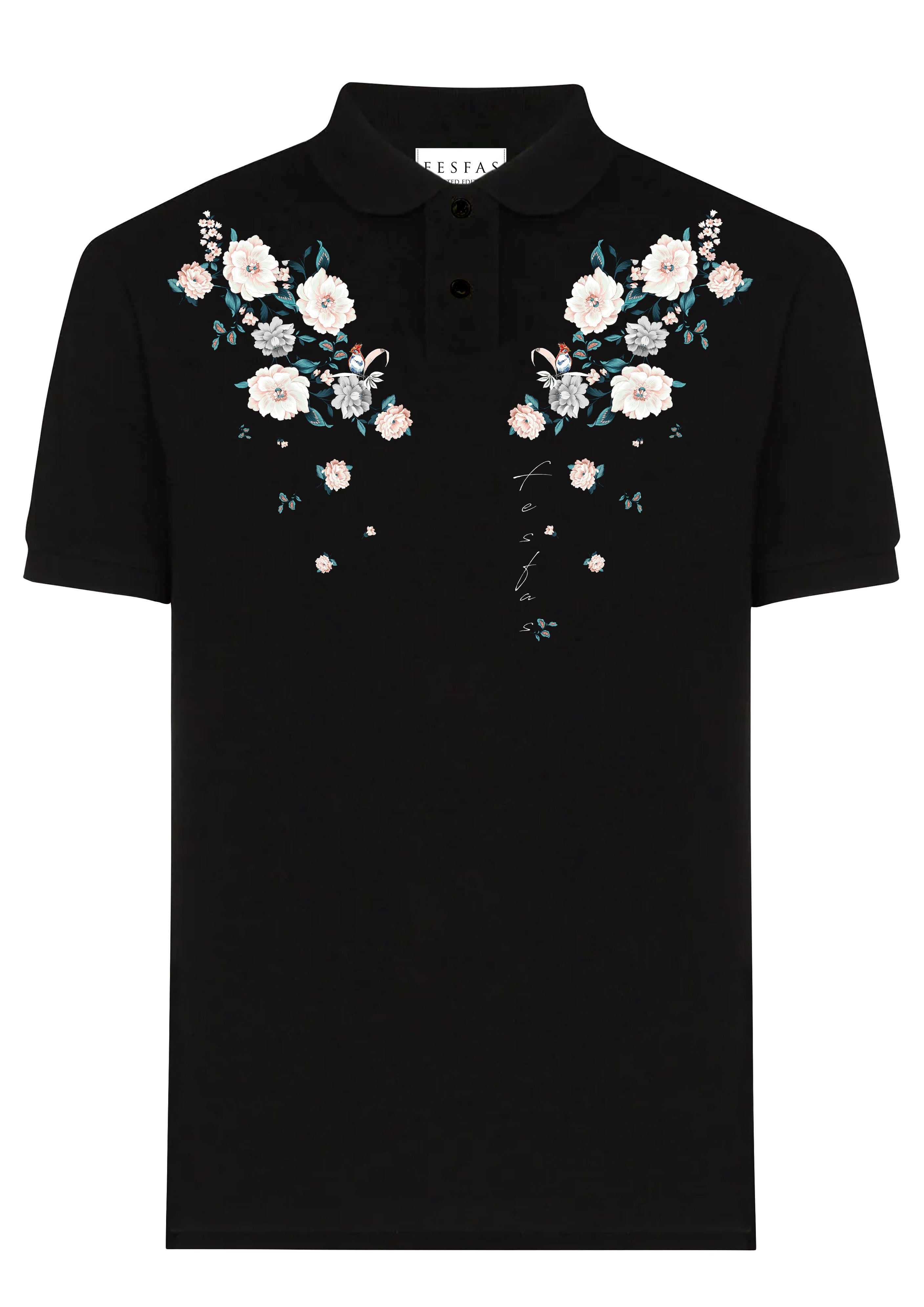 FesFas Floral-print | Áo Polo | Nam | Màu Đen