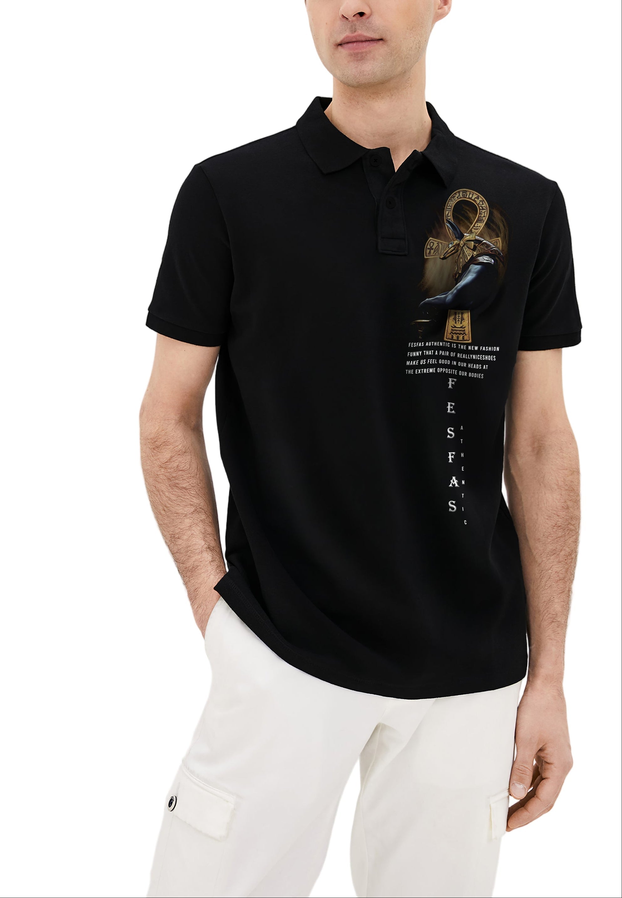 FesFas Anubis-print | Áo Polo | Nam | Màu Đen