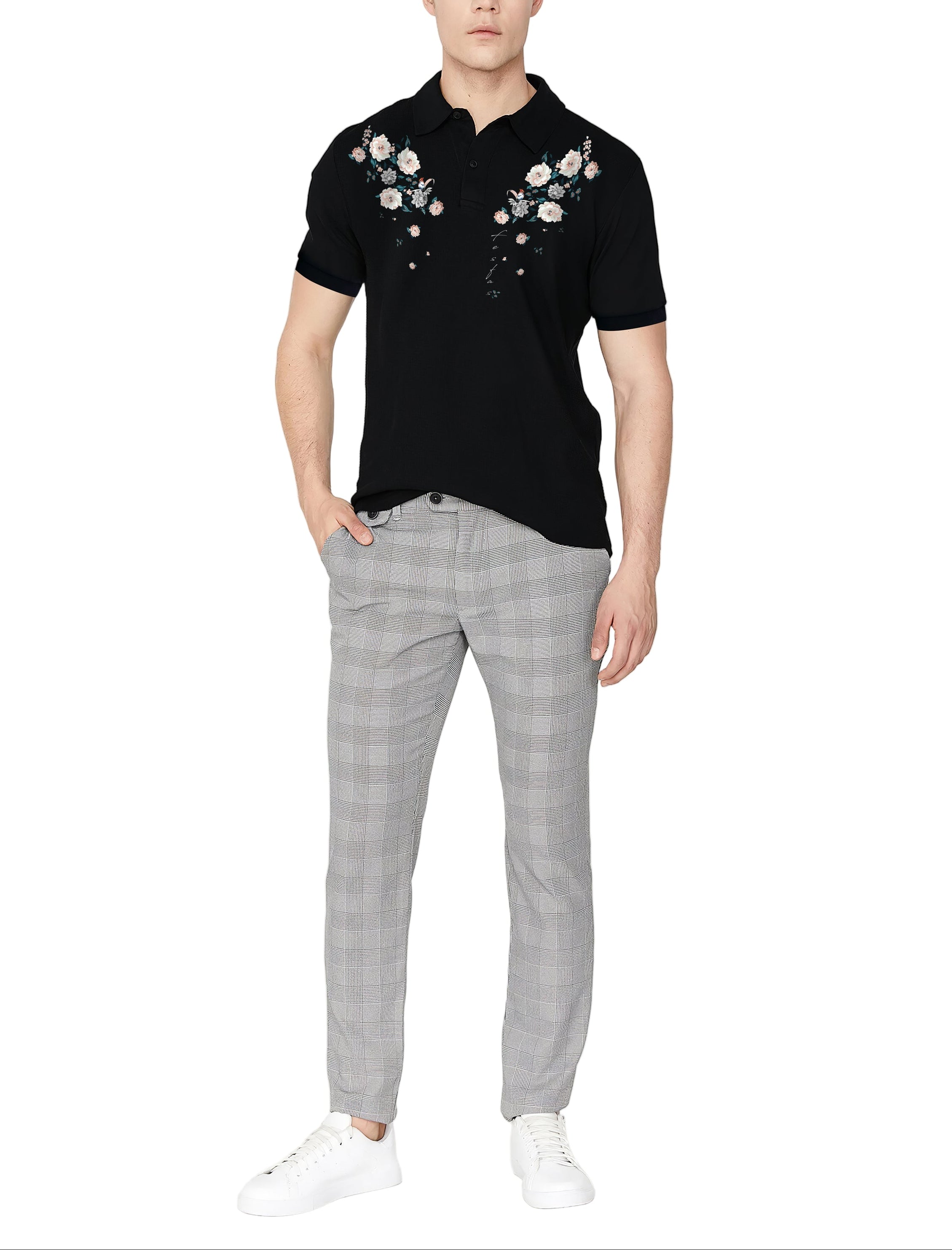 FesFas Floral-print | Áo Polo | Nam | Màu Đen