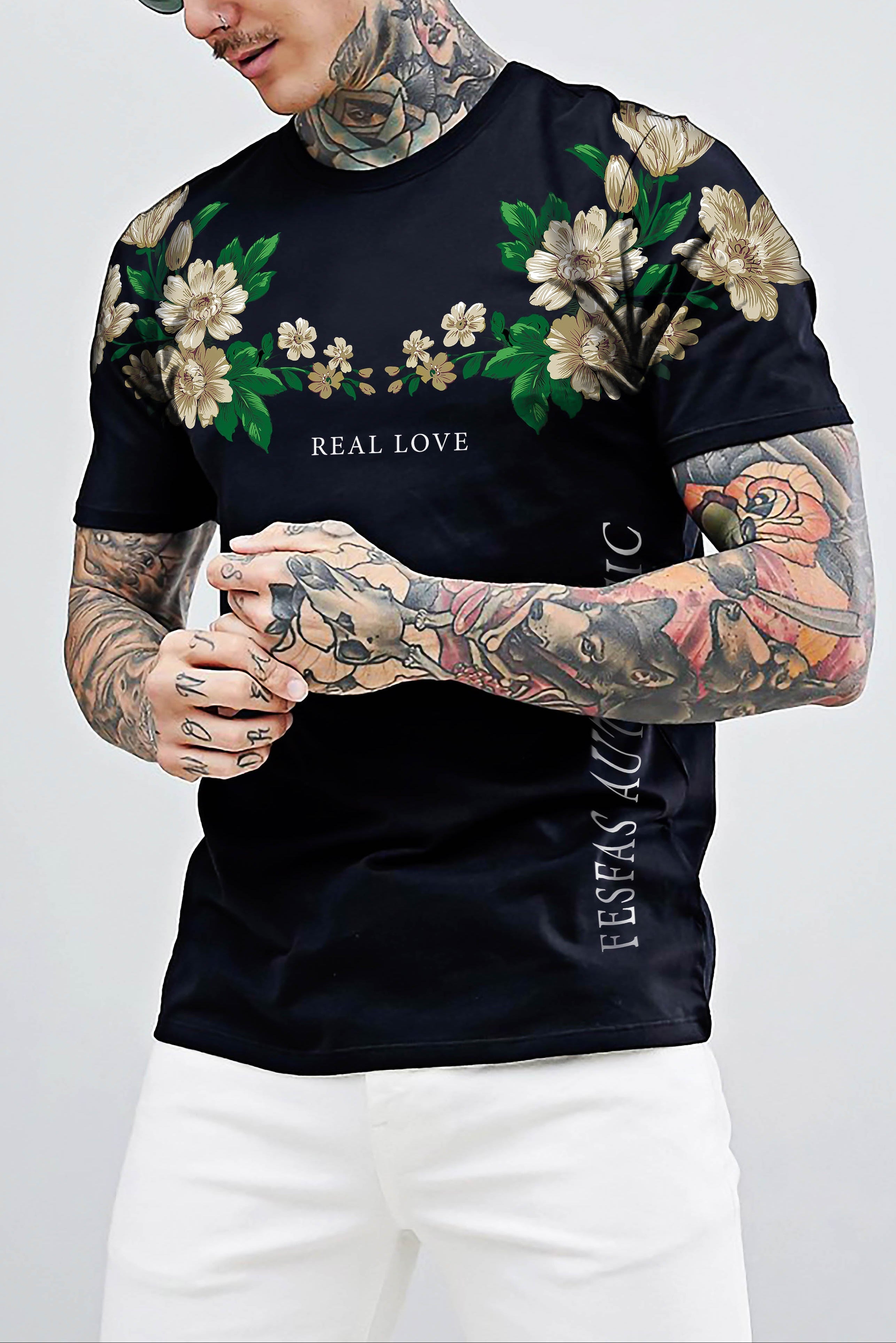 FesFas flowers-print | Áo Thun | Nam | Màu Đen